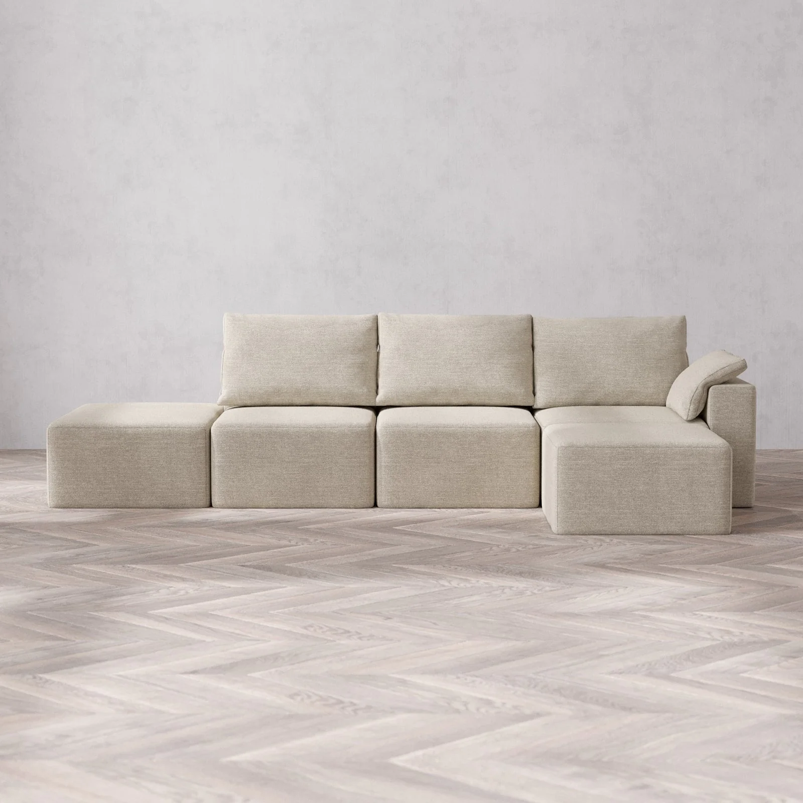 Slipcover Only - Modular Washable 3-Seater Open End Sectional Cloud + Bolster Sofa in Sandstone | Right-Facing Arm