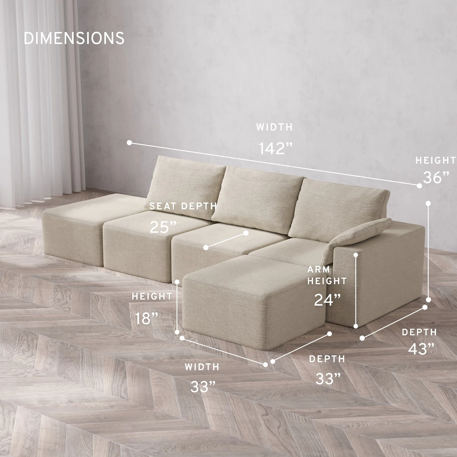 Slipcover Only - Modular Washable 3-Seater Open End Sectional Cloud + Bolster Sofa in Sandstone | Right-Facing Arm - Image 5