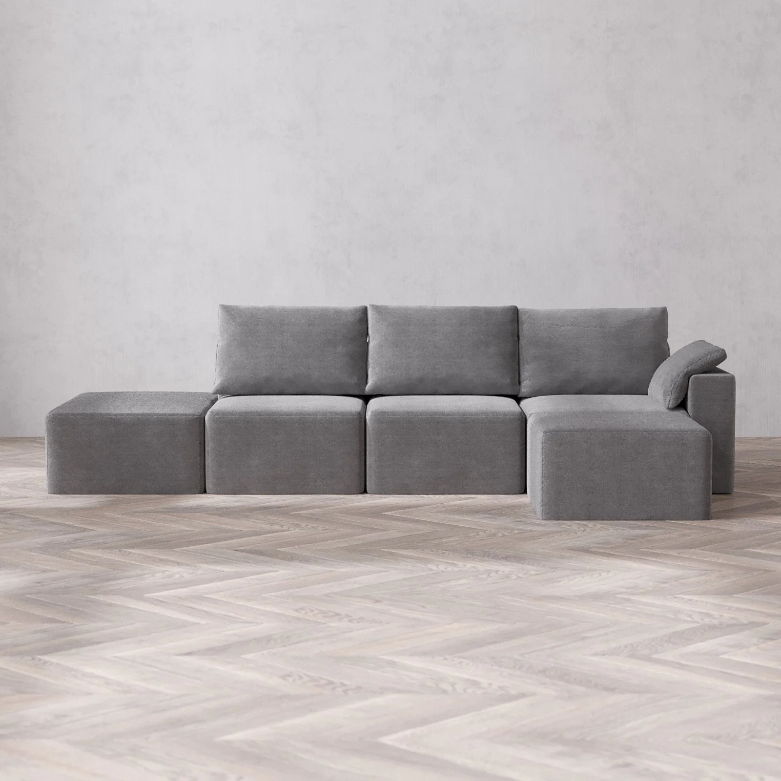 Slipcover Only - Modular Washable 3-Seater Open End Sectional Cloud + Bolster Sofa in Slate | Right-Facing Arm
