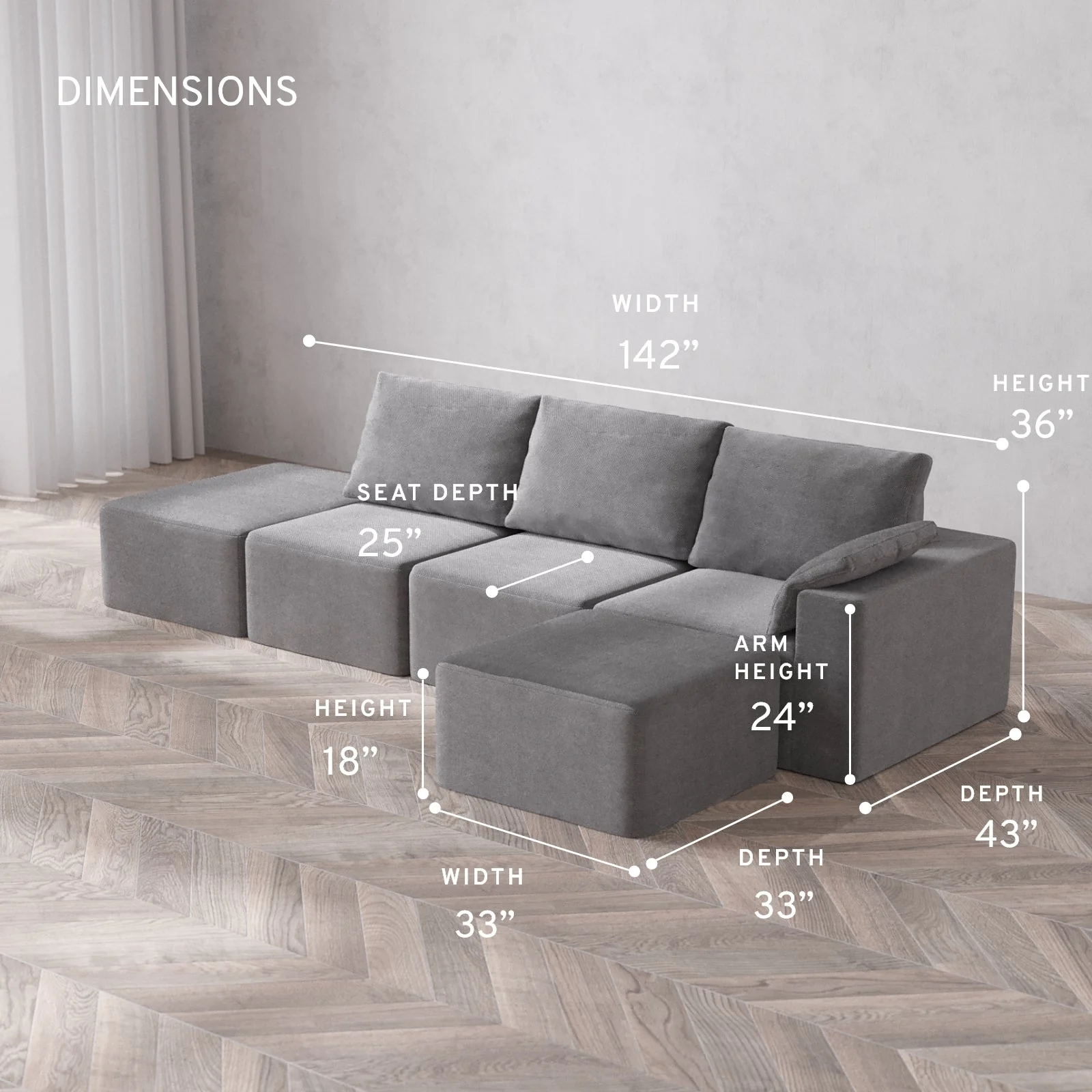 Slipcover Only - Modular Washable 3-Seater Open End Sectional Cloud + Bolster Sofa in Slate | Right-Facing Arm - Image 5