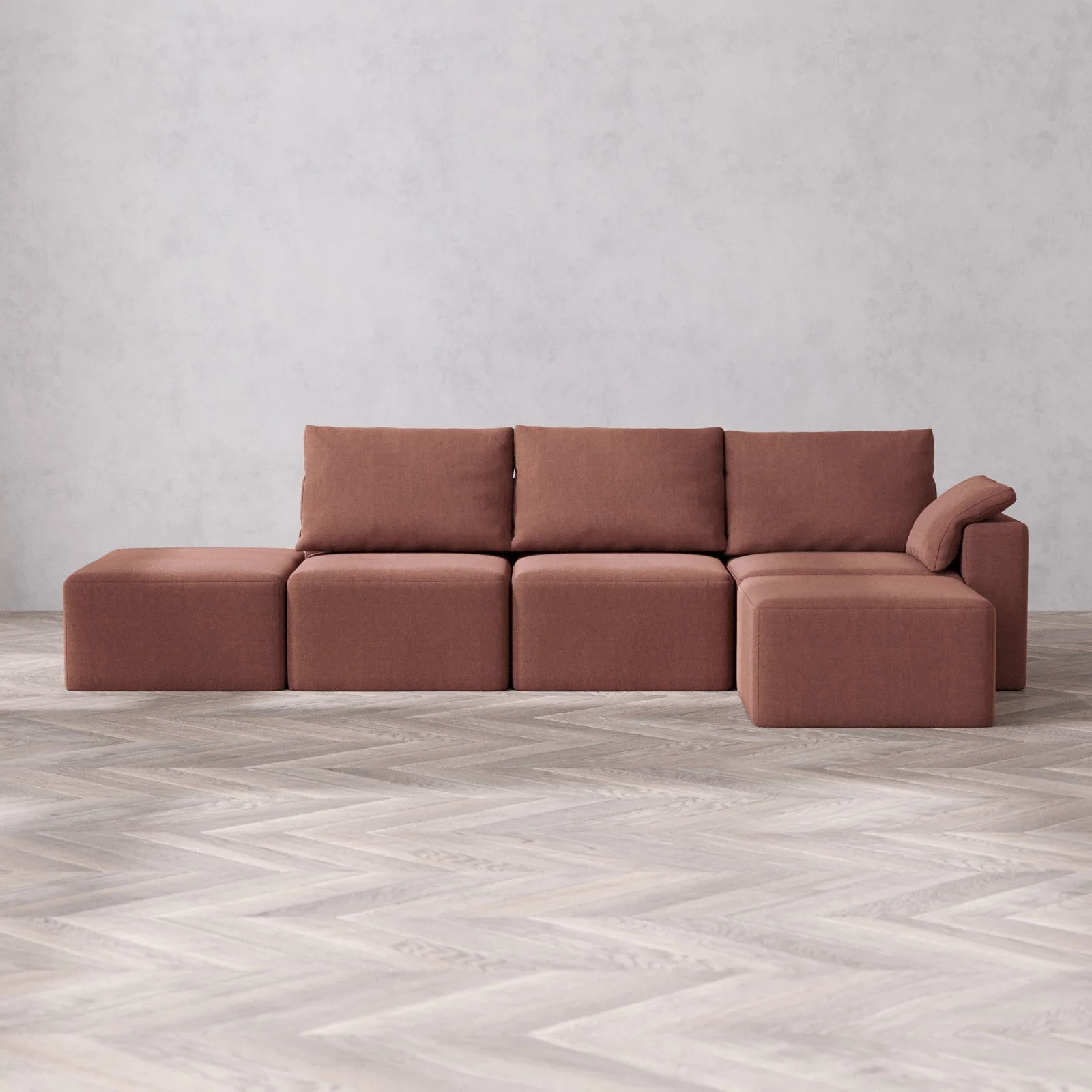 Slipcover Only - Modular Washable 3-Seater Open End Sectional Cloud + Bolster Sofa in Sumac | Right-Facing Arm