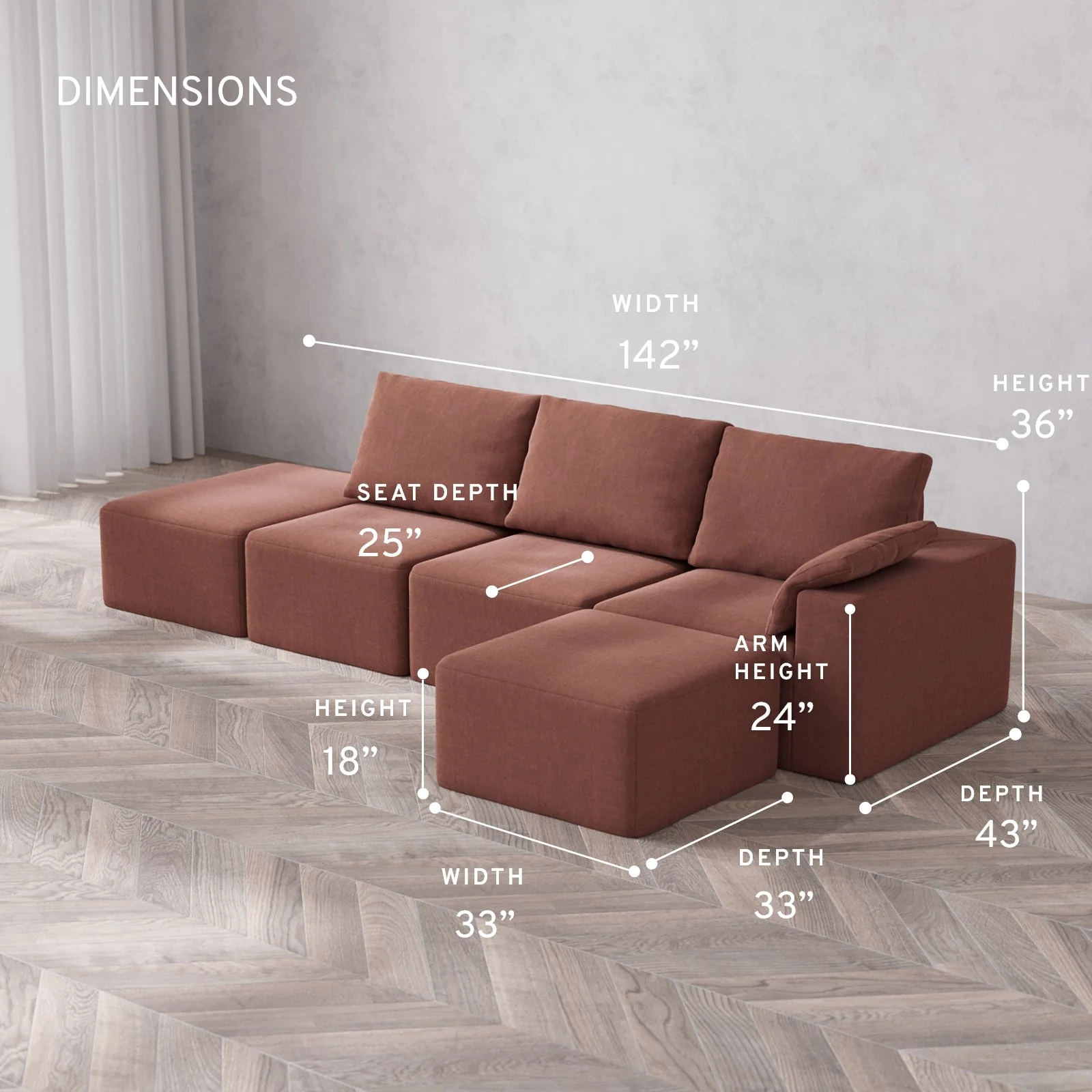 Slipcover Only - Modular Washable 3-Seater Open End Sectional Cloud + Bolster Sofa in Sumac | Right-Facing Arm - Image 5