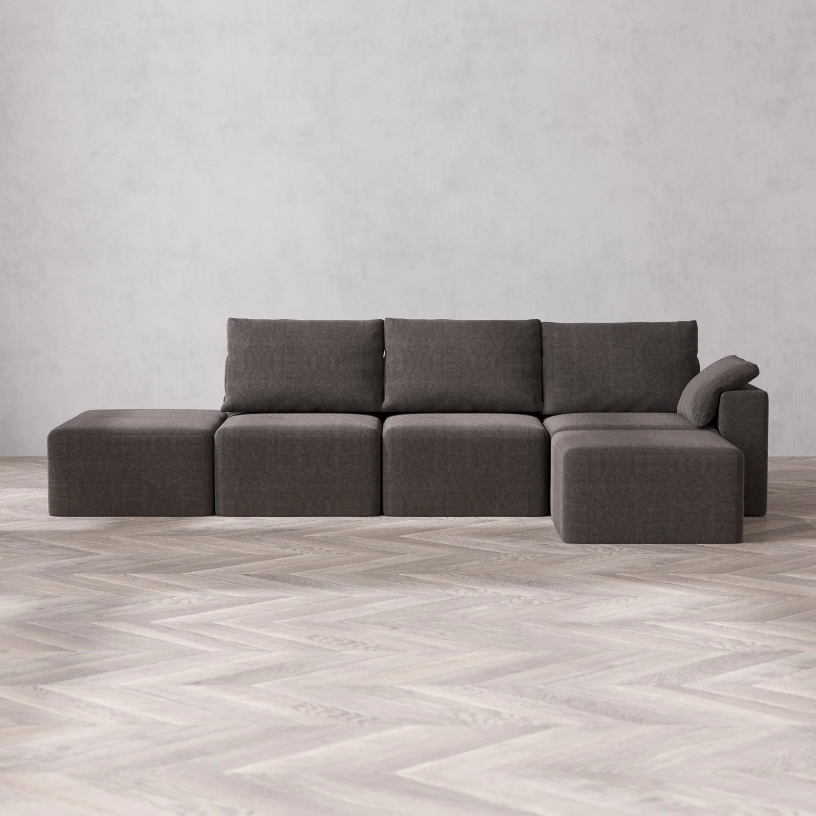 Slipcover Only - Modular Washable 3-Seater Open End Sectional Cloud + Bolster Sofa in Truffle | Right-Facing Arm