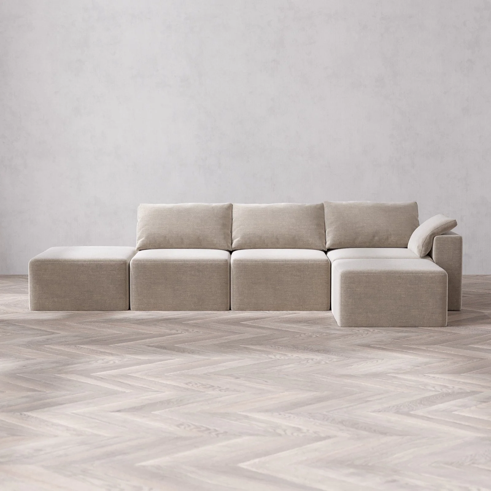 Slipcover Only - Modular Washable 3-Seater Open End Sectional Cloud Sofa in Caraway | Right-Facing Arm
