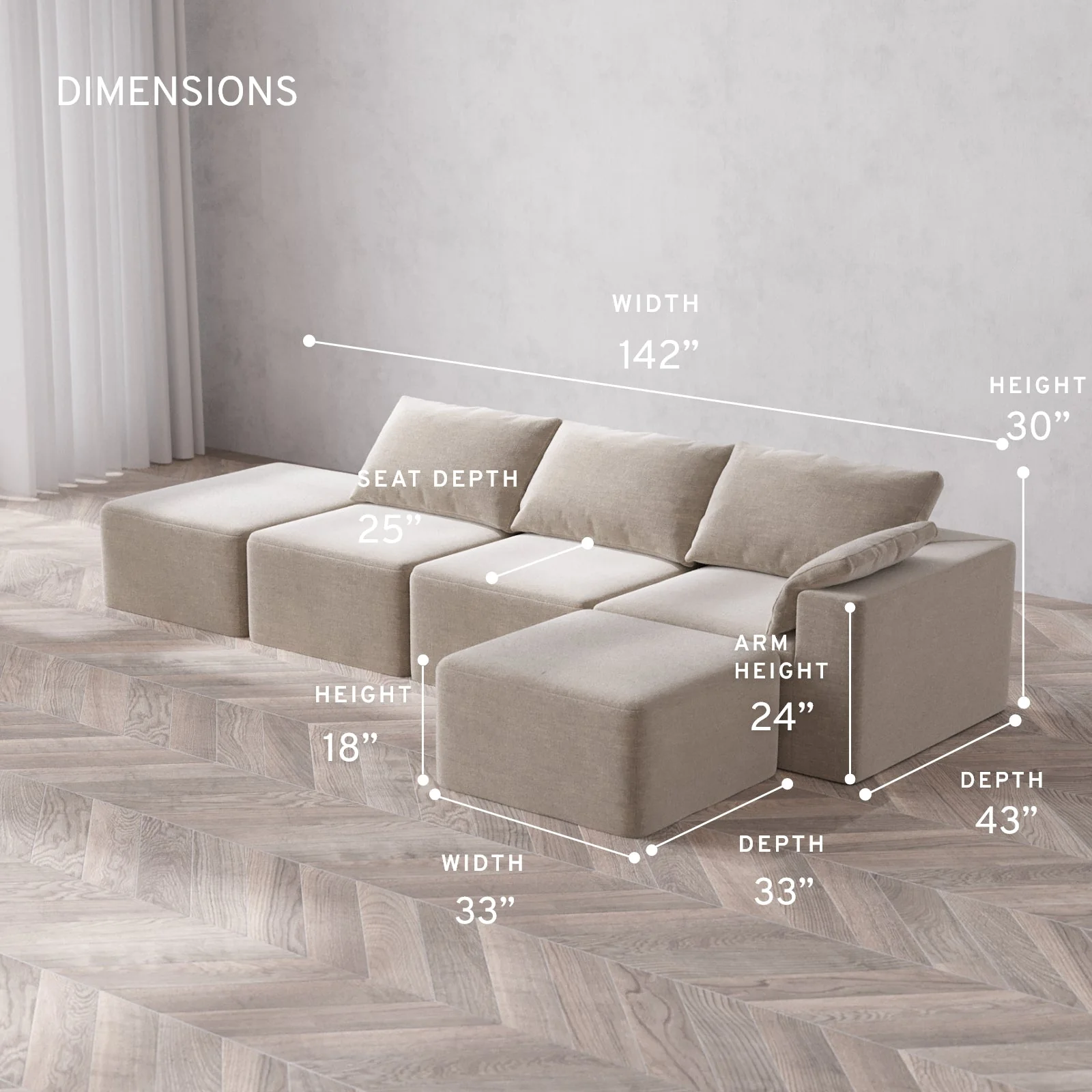 Slipcover Only - Modular Washable 3-Seater Open End Sectional Cloud Sofa in Caraway | Right-Facing Arm - Image 5
