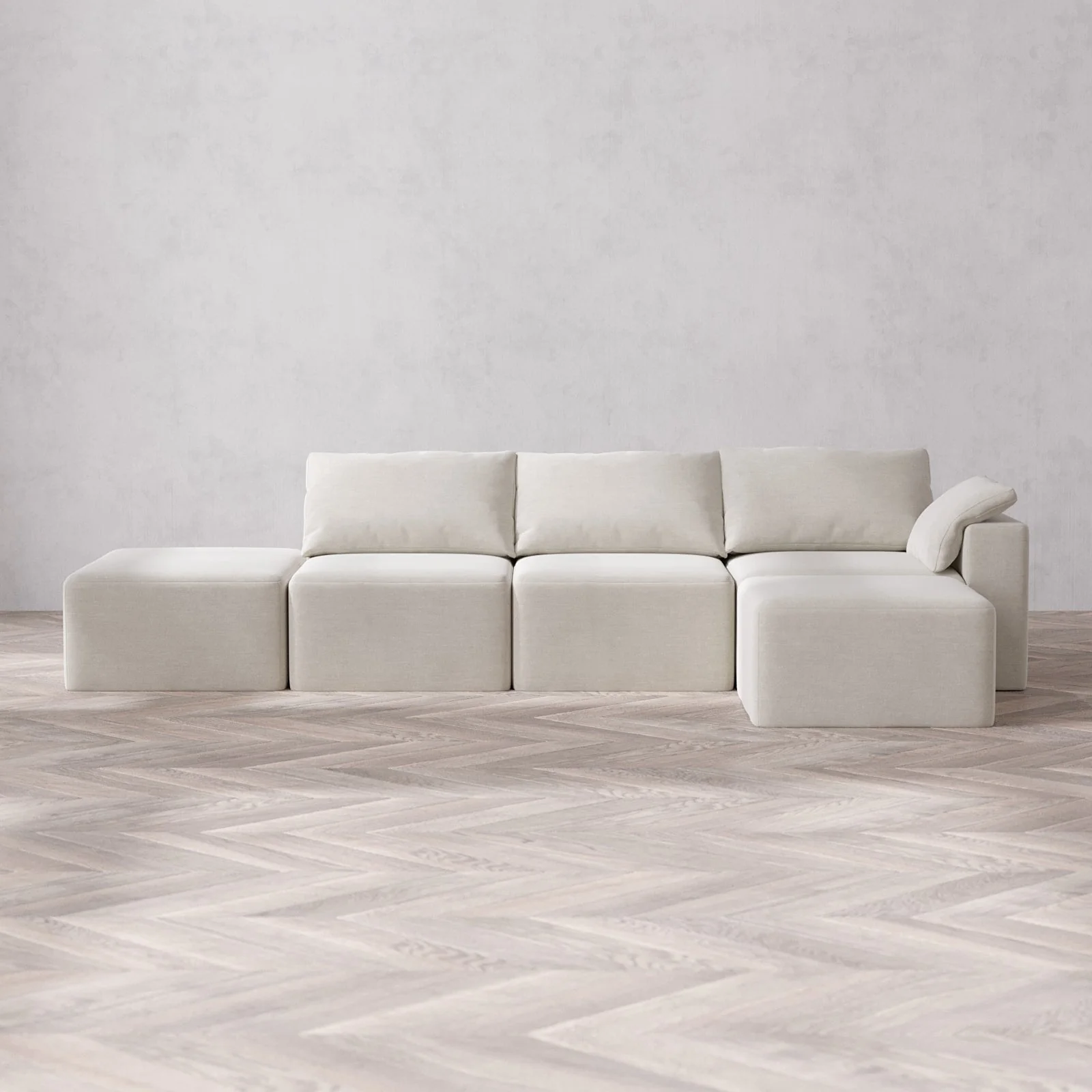 Slipcover Only - Modular Washable 3-Seater Open End Sectional Cloud Sofa in Cashew | Right-Facing Arm