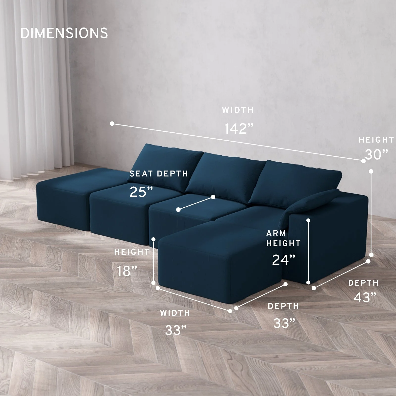 Slipcover Only - Modular Washable 3-Seater Open End Sectional Cloud Sofa in Lazuli | Right-Facing Arm - Image 5