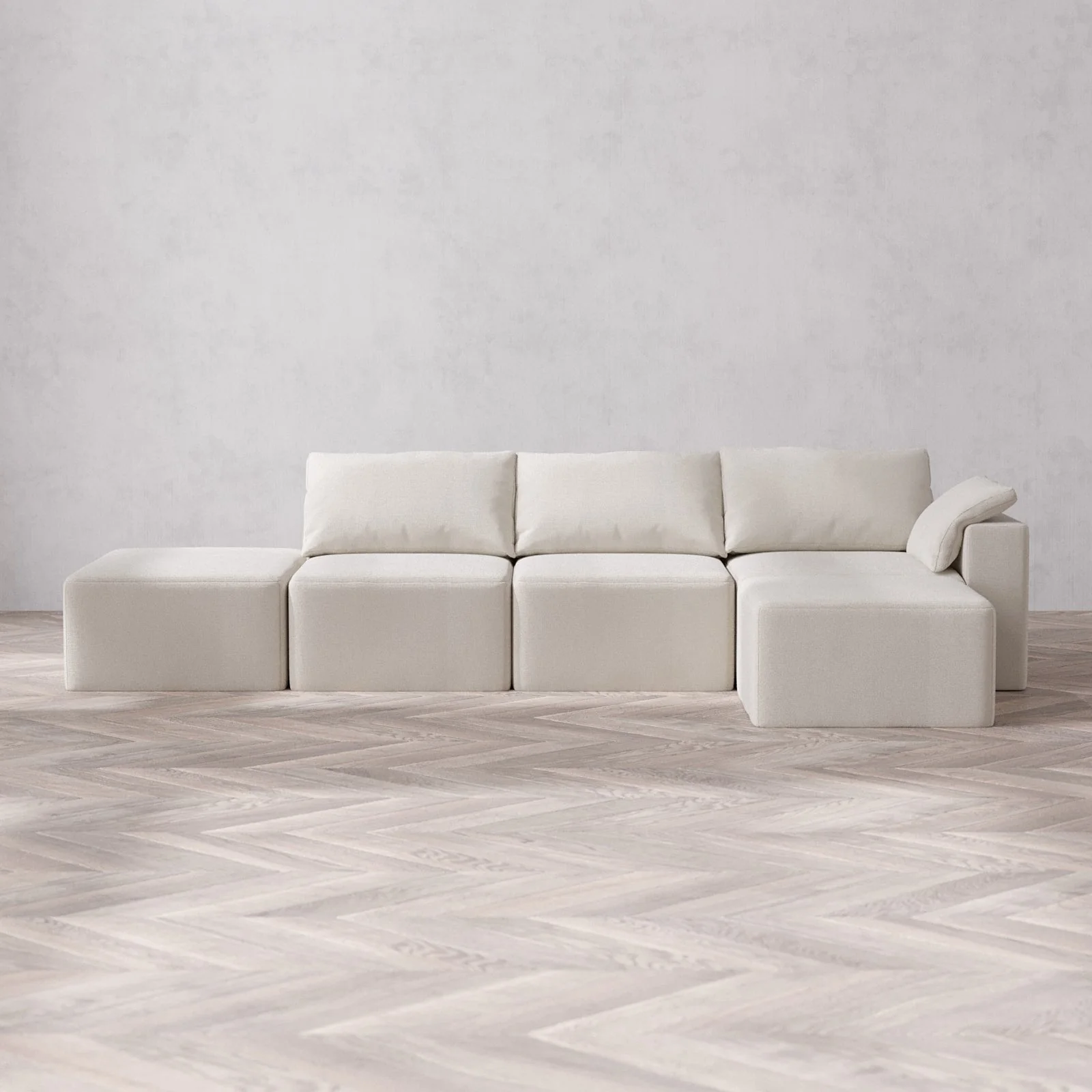 Slipcover Only - Modular Washable 3-Seater Open End Sectional Cloud Sofa in Pearl | Right-Facing Arm
