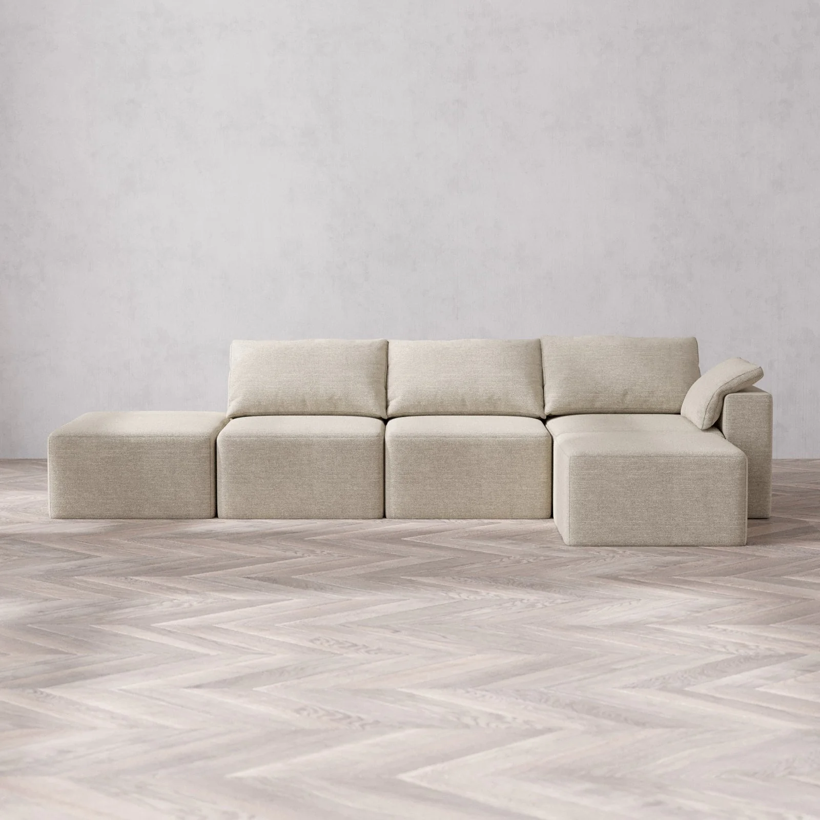 Slipcover Only - Modular Washable 3-Seater Open End Sectional Cloud Sofa in Sandstone | Right-Facing Arm