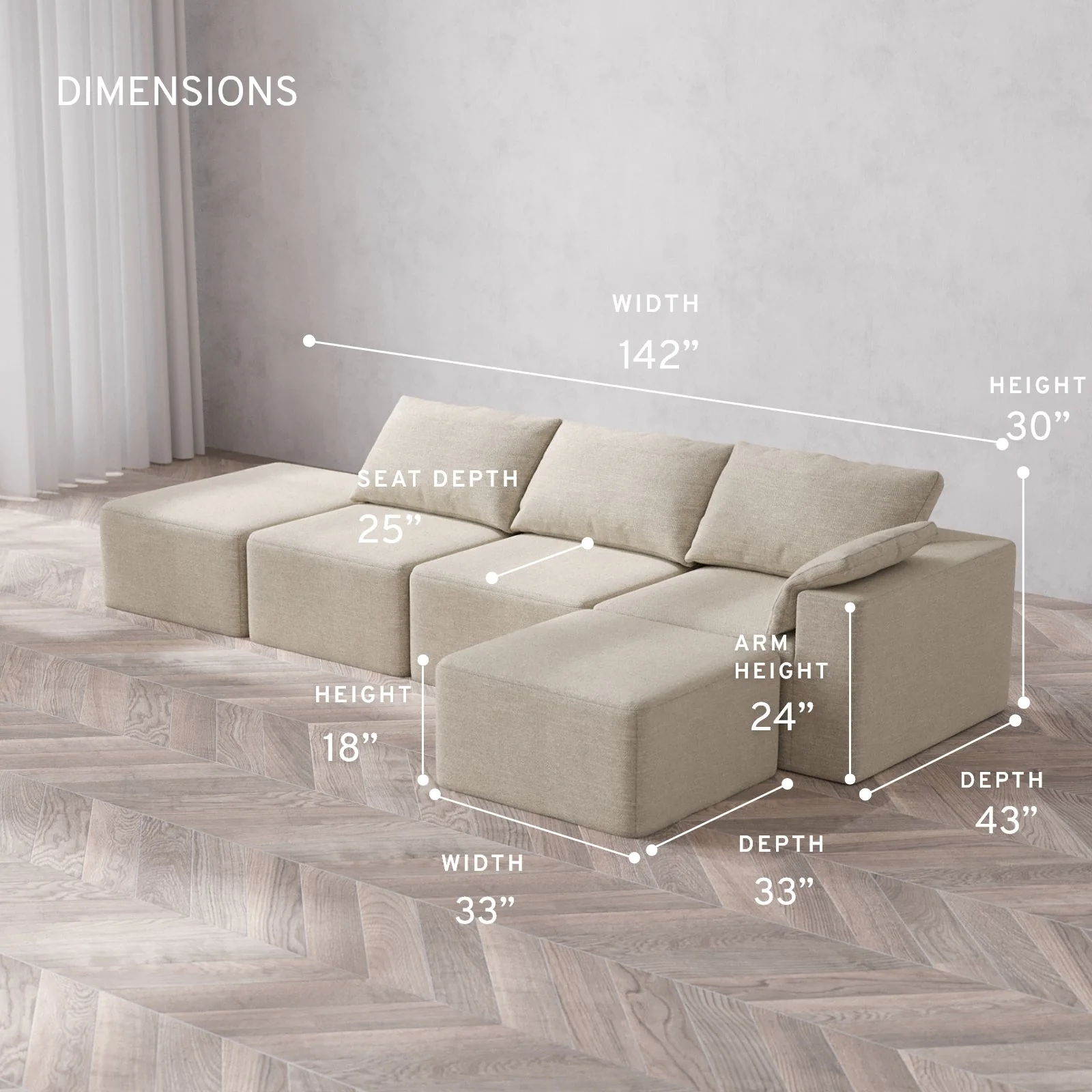 Slipcover Only - Modular Washable 3-Seater Open End Sectional Cloud Sofa in Sandstone | Right-Facing Arm - Image 5
