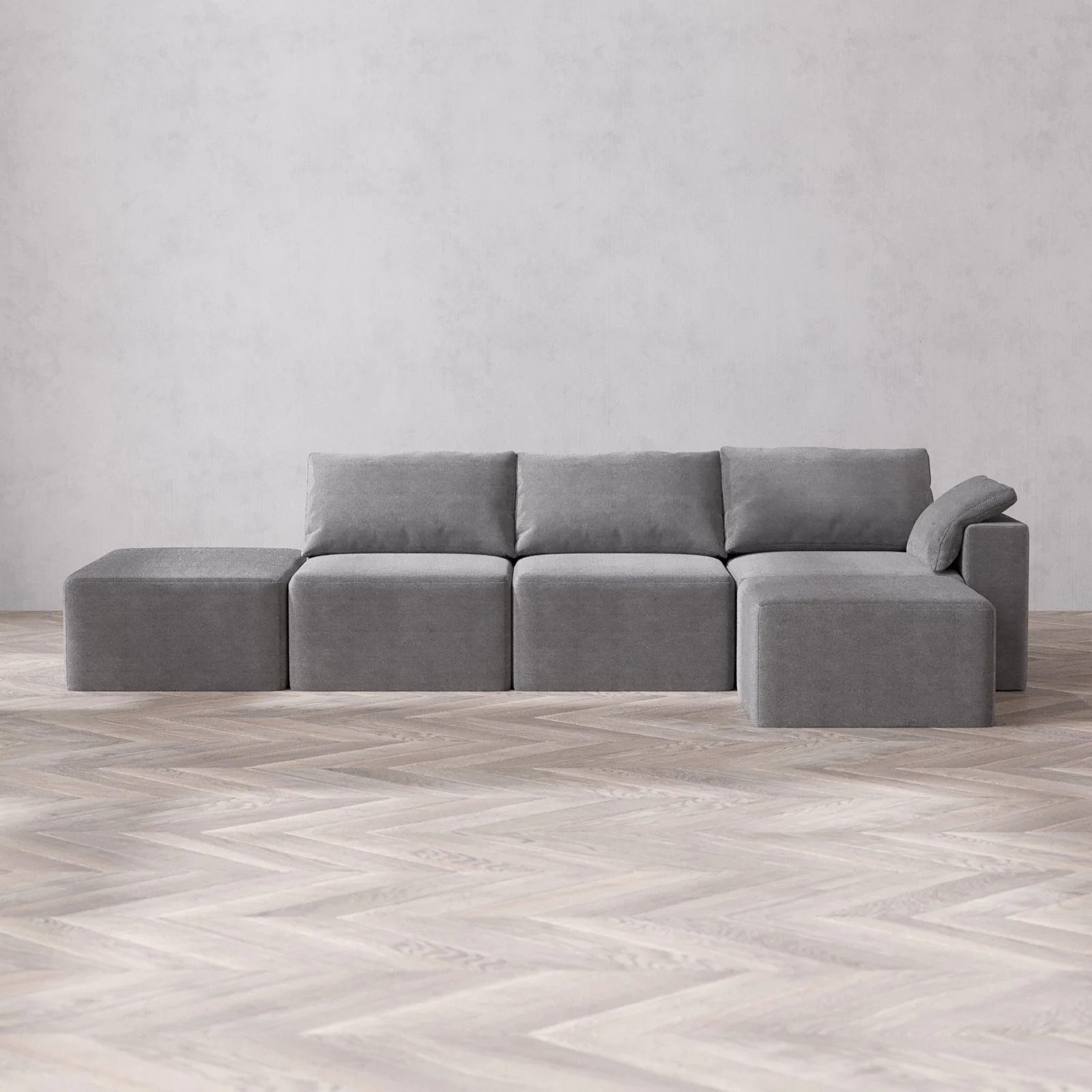 Slipcover Only - Modular Washable 3-Seater Open End Sectional Cloud Sofa in Slate | Right-Facing Arm
