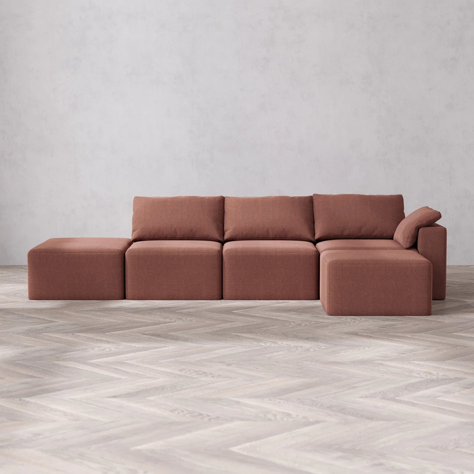 Slipcover Only - Modular Washable 3-Seater Open End Sectional Cloud Sofa in Sumac | Right-Facing Arm