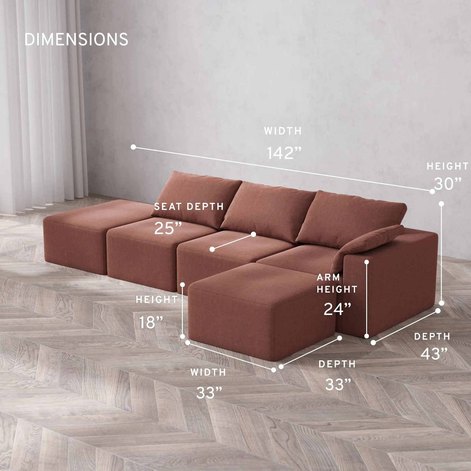 Slipcover Only - Modular Washable 3-Seater Open End Sectional Cloud Sofa in Sumac | Right-Facing Arm - Image 5