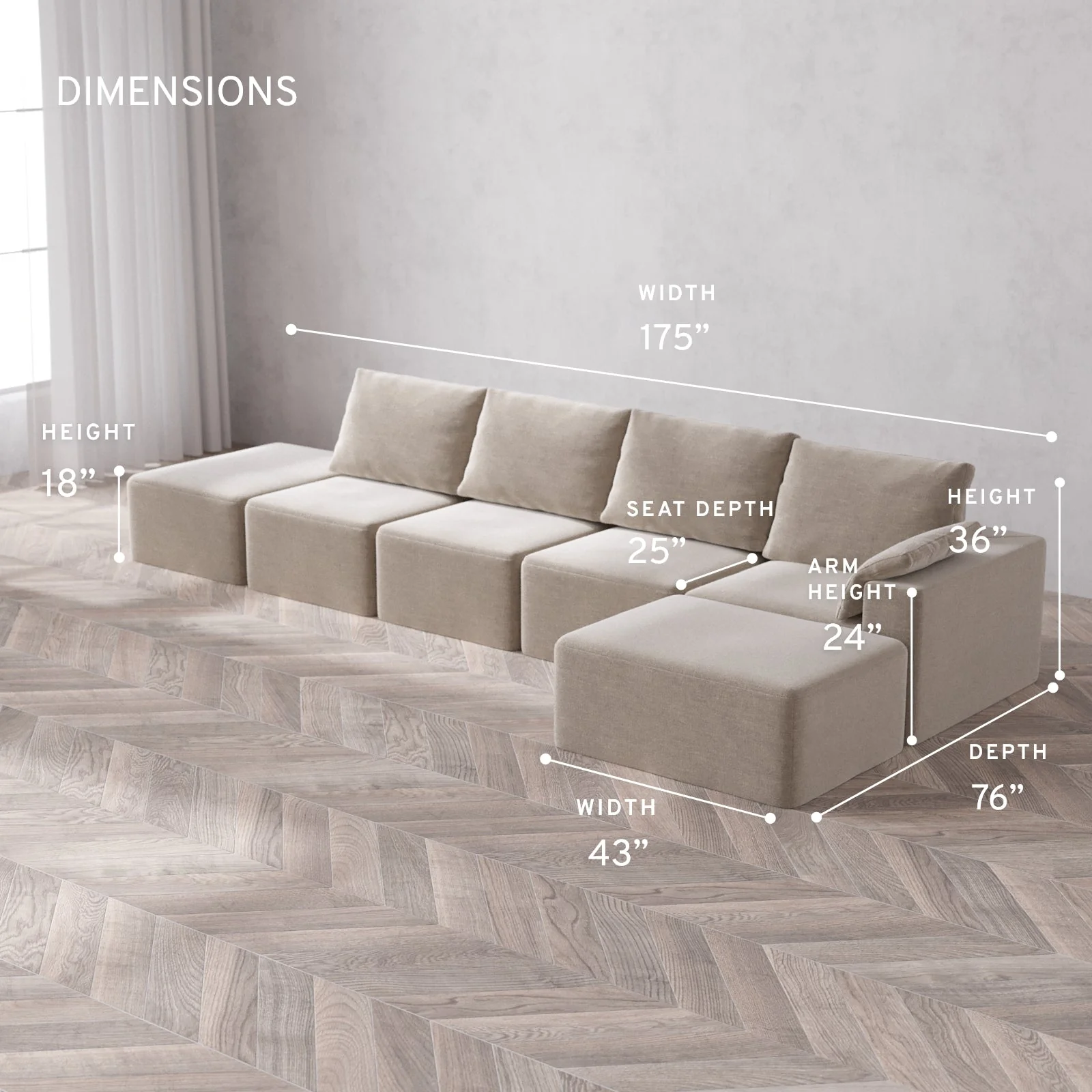 Slipcover Only - Modular Washable 4-Seater Open End Chaise Sectional Cloud + Bolster Sofa in Caraway | Right-Facing Arm - Image 5