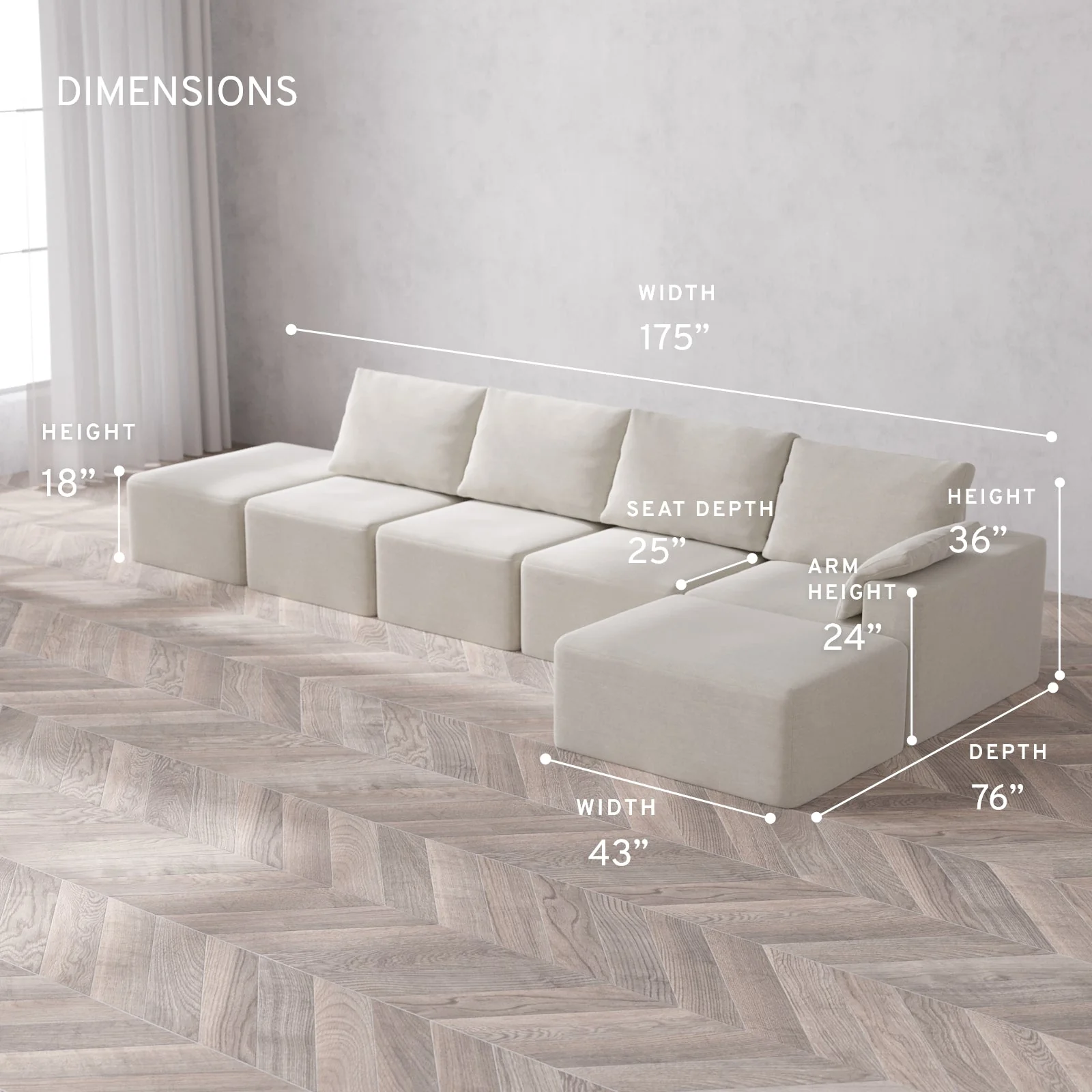 Slipcover Only - Modular Washable 4-Seater Open End Chaise Sectional Cloud + Bolster Sofa in Cashew | Right-Facing Arm - Image 5