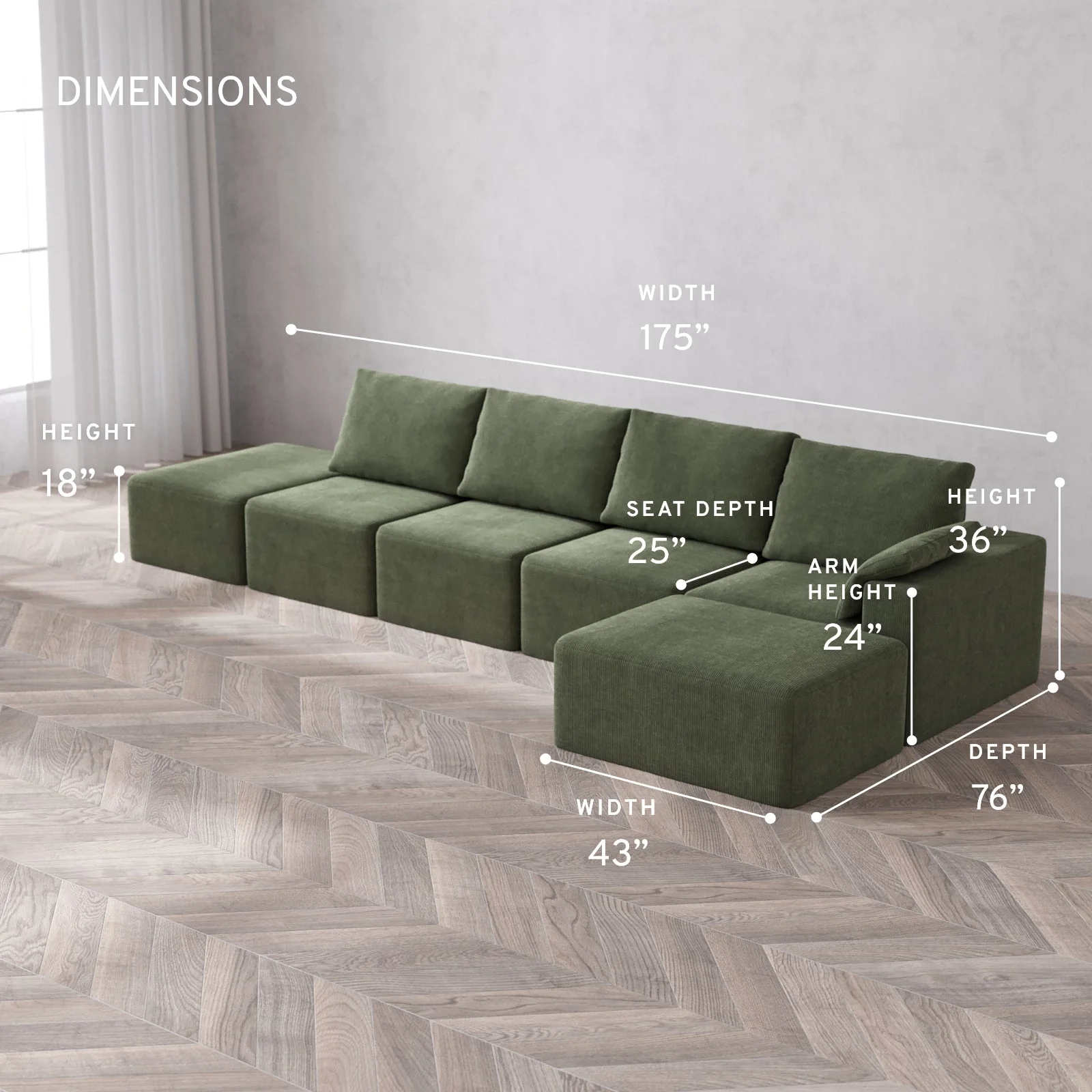 Slipcover Only - Modular Washable 4-Seater Open End Chaise Sectional Cloud + Bolster Sofa in Juniper | Right-Facing Arm - Image 5