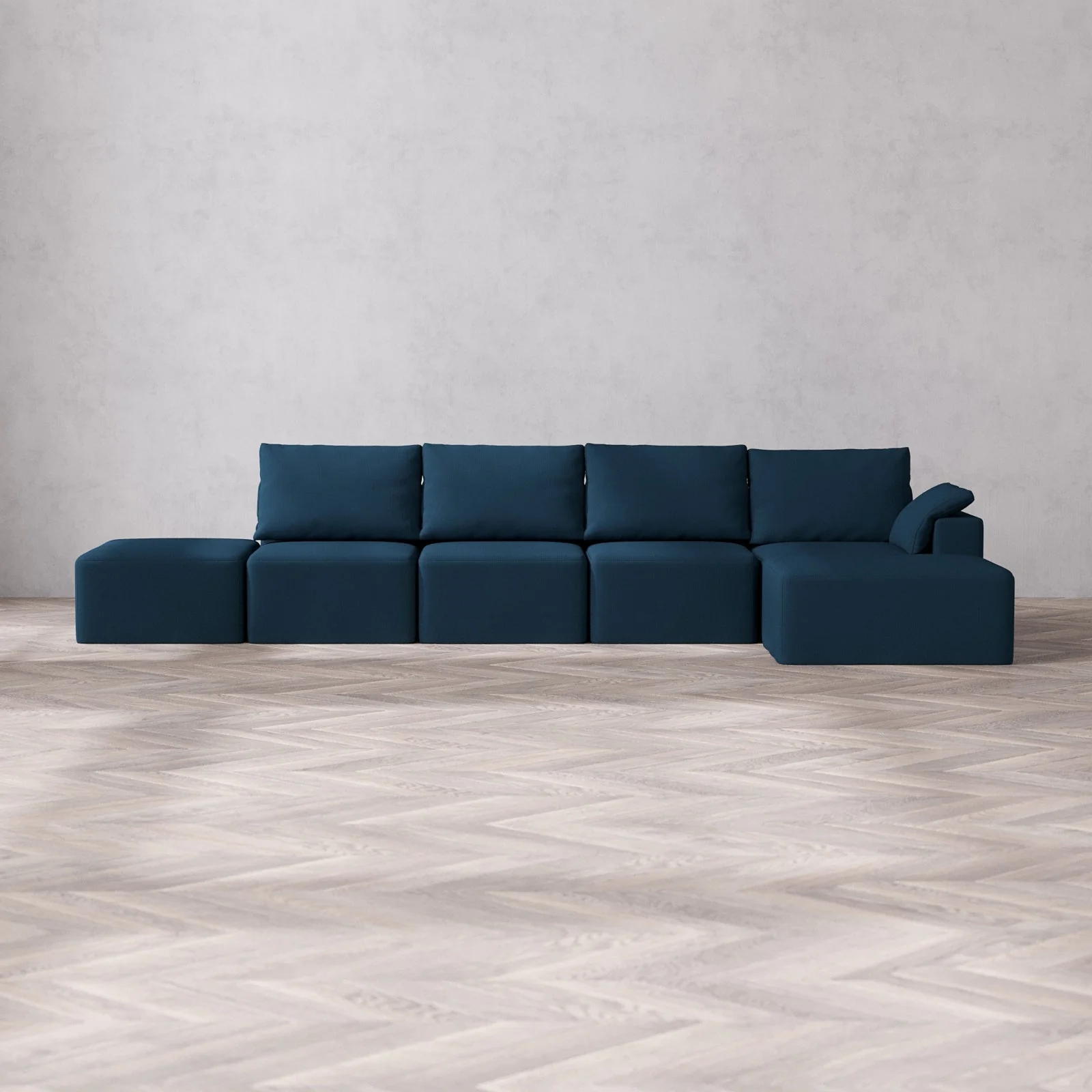 Slipcover Only - Modular Washable 4-Seater Open End Chaise Sectional Cloud + Bolster Sofa in Lazuli | Right-Facing Arm