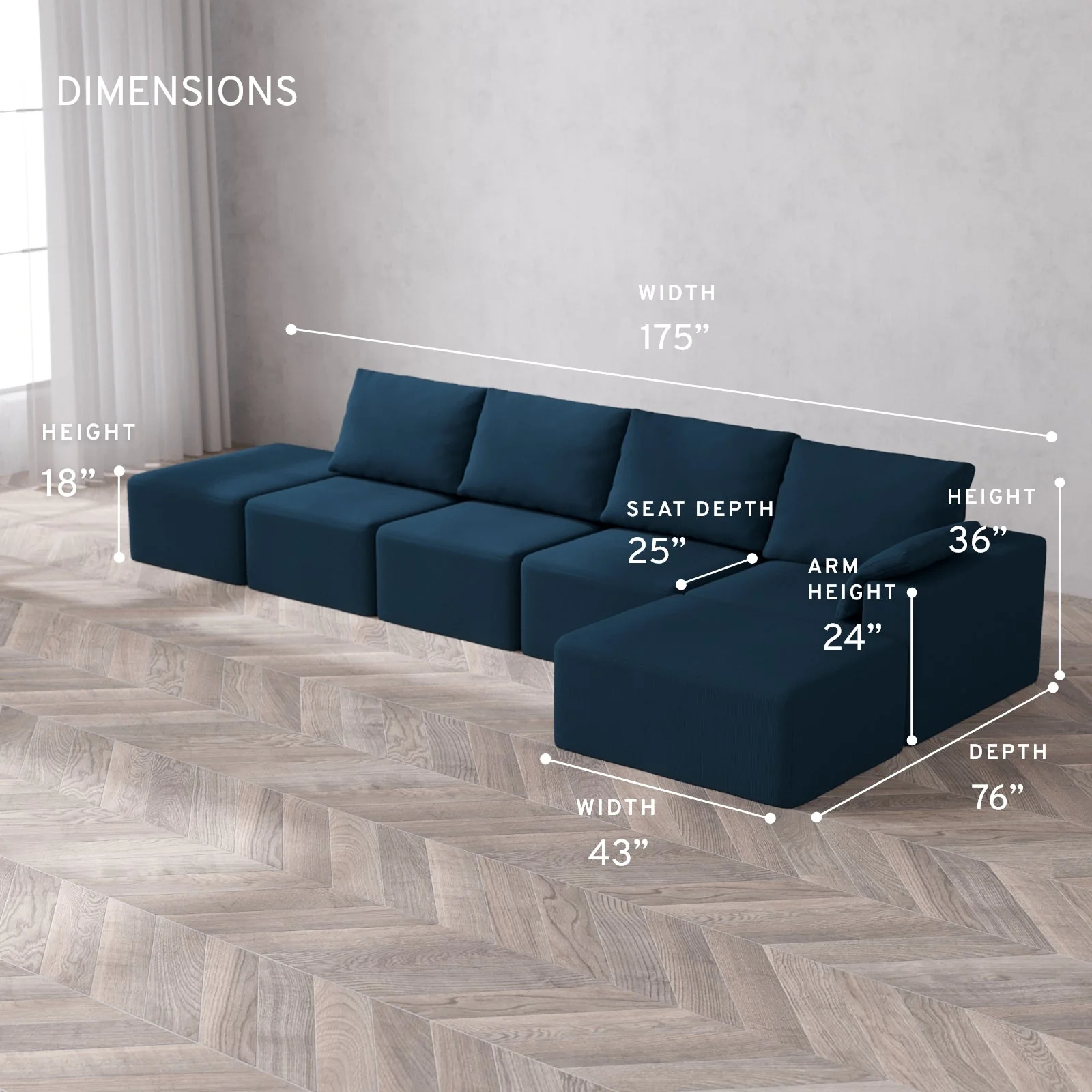 Slipcover Only - Modular Washable 4-Seater Open End Chaise Sectional Cloud + Bolster Sofa in Lazuli | Right-Facing Arm - Image 5