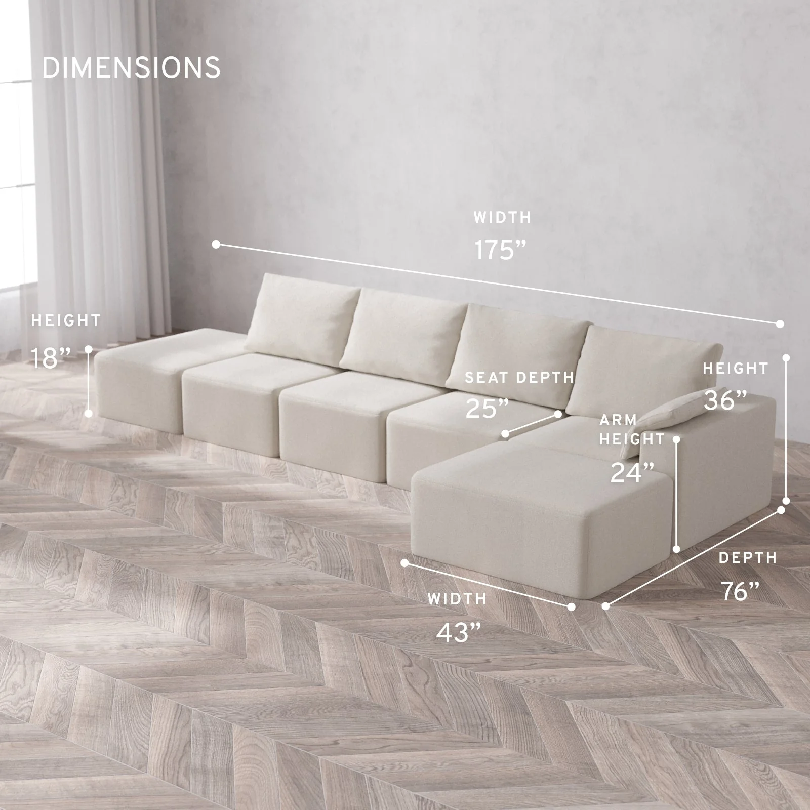Slipcover Only - Modular Washable 4-Seater Open End Chaise Sectional Cloud + Bolster Sofa in Pearl | Right-Facing Arm - Image 5