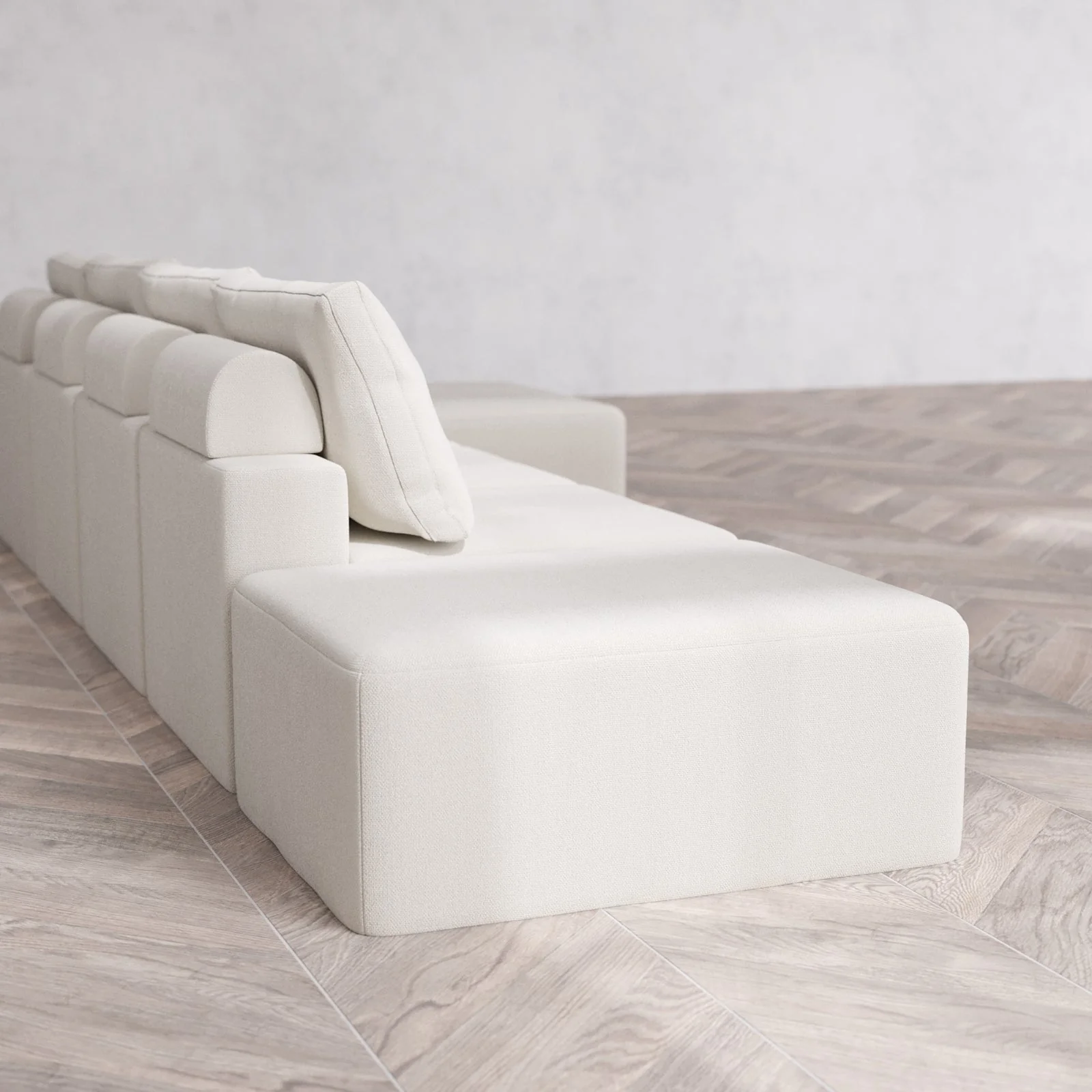 Slipcover Only - Modular Washable 4-Seater Open End Chaise Sectional Cloud + Bolster Sofa in Pearl | Right-Facing Arm - Image 6