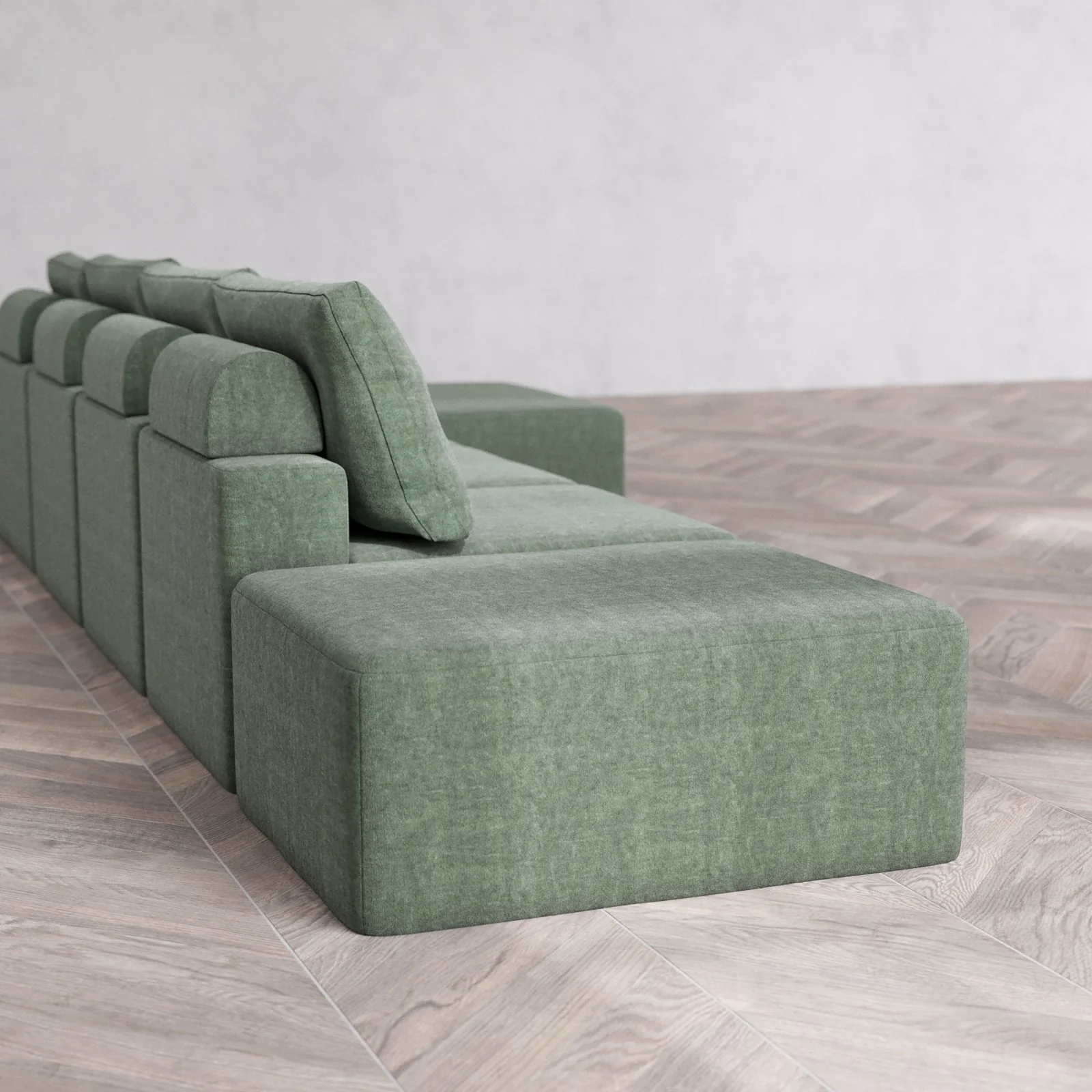 Slipcover Only - Modular Washable 4-Seater Open End Chaise Sectional Cloud + Bolster Sofa in Sage | Right-Facing Arm - Image 6