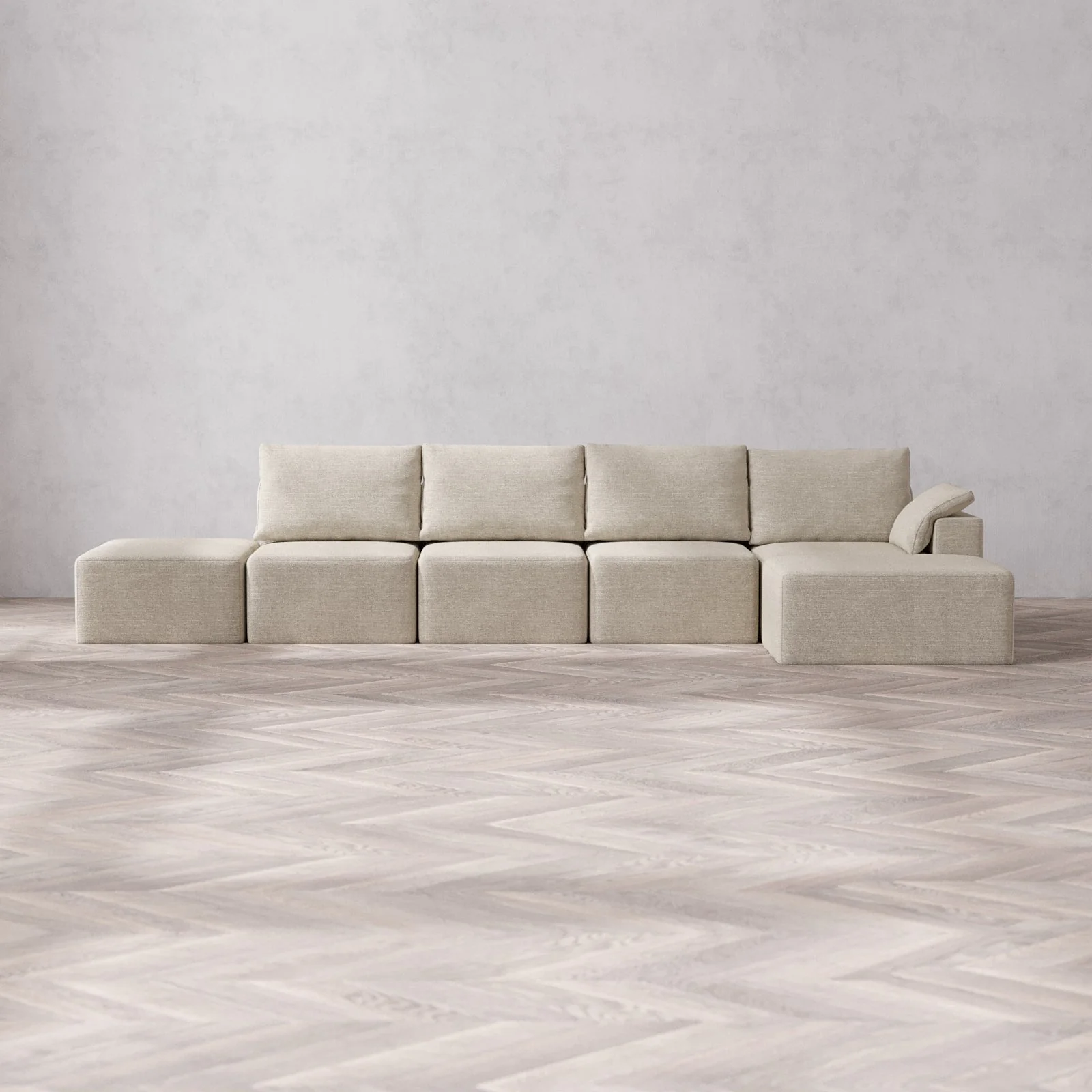 Slipcover Only - Modular Washable 4-Seater Open End Chaise Sectional Cloud + Bolster Sofa in Sandstone | Right-Facing Arm