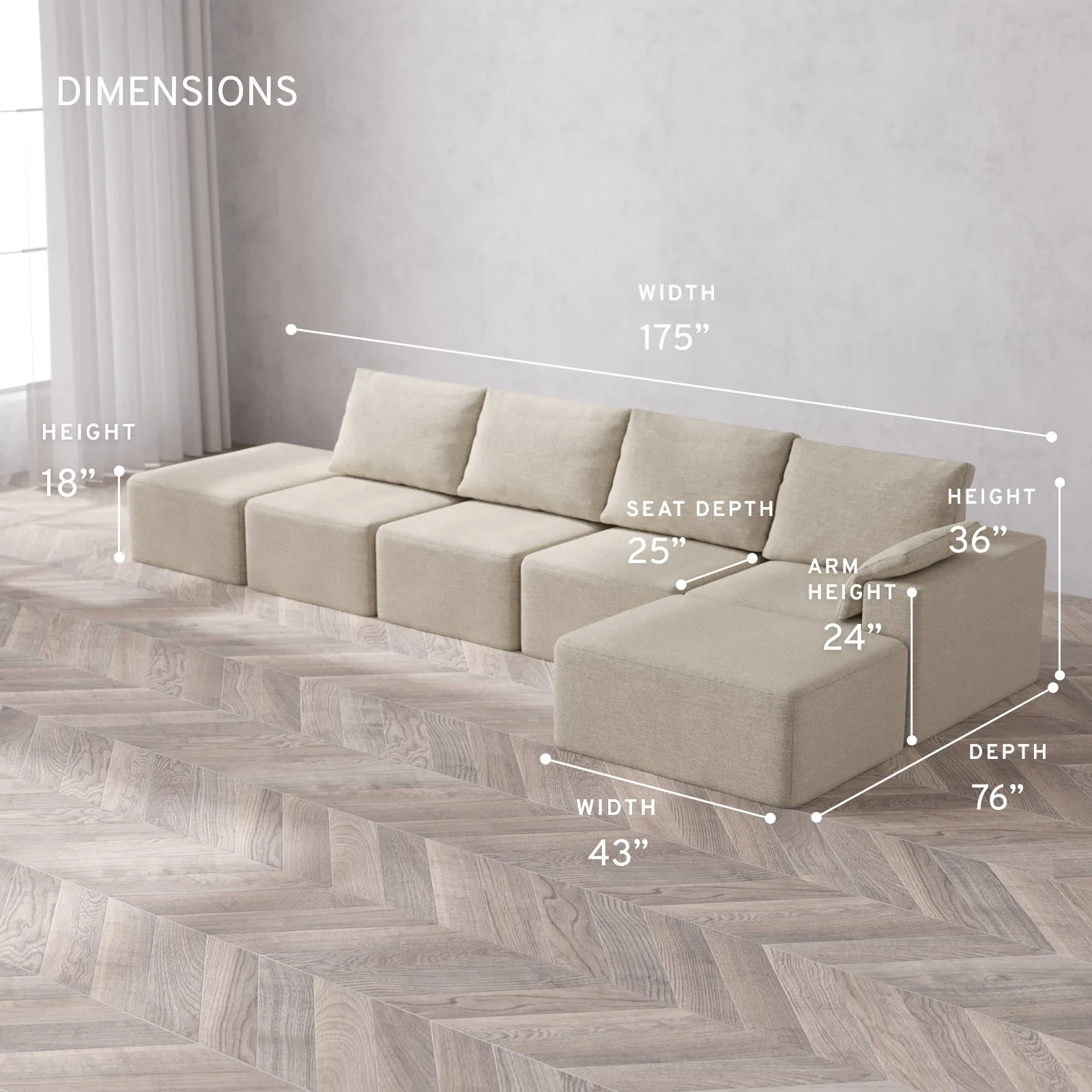 Slipcover Only - Modular Washable 4-Seater Open End Chaise Sectional Cloud + Bolster Sofa in Sandstone | Right-Facing Arm - Image 5