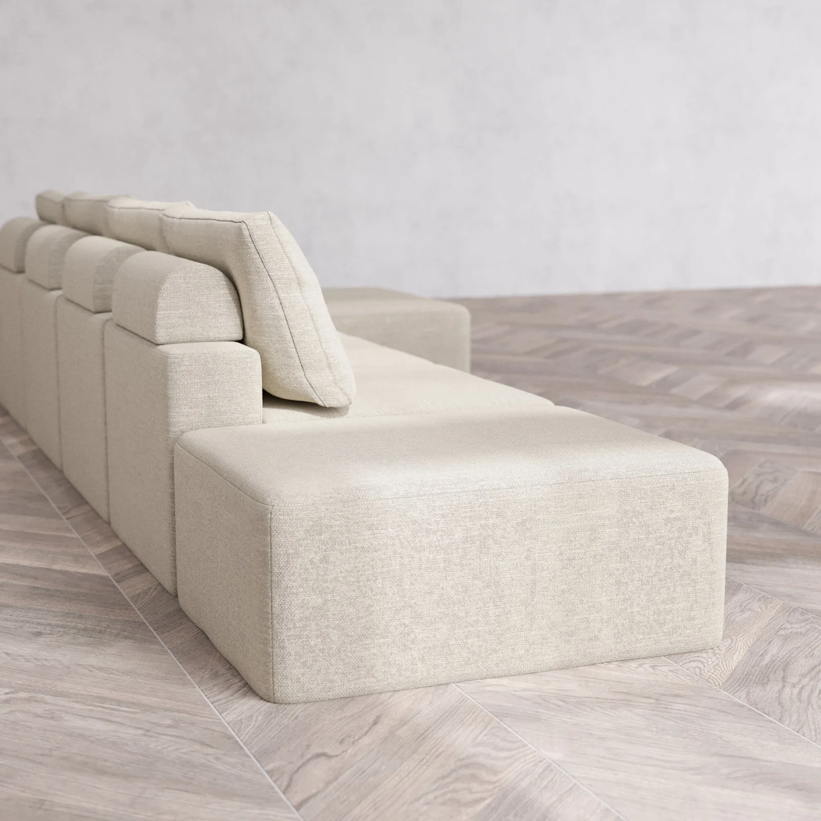 Slipcover Only - Modular Washable 4-Seater Open End Chaise Sectional Cloud + Bolster Sofa in Sandstone | Right-Facing Arm - Image 6