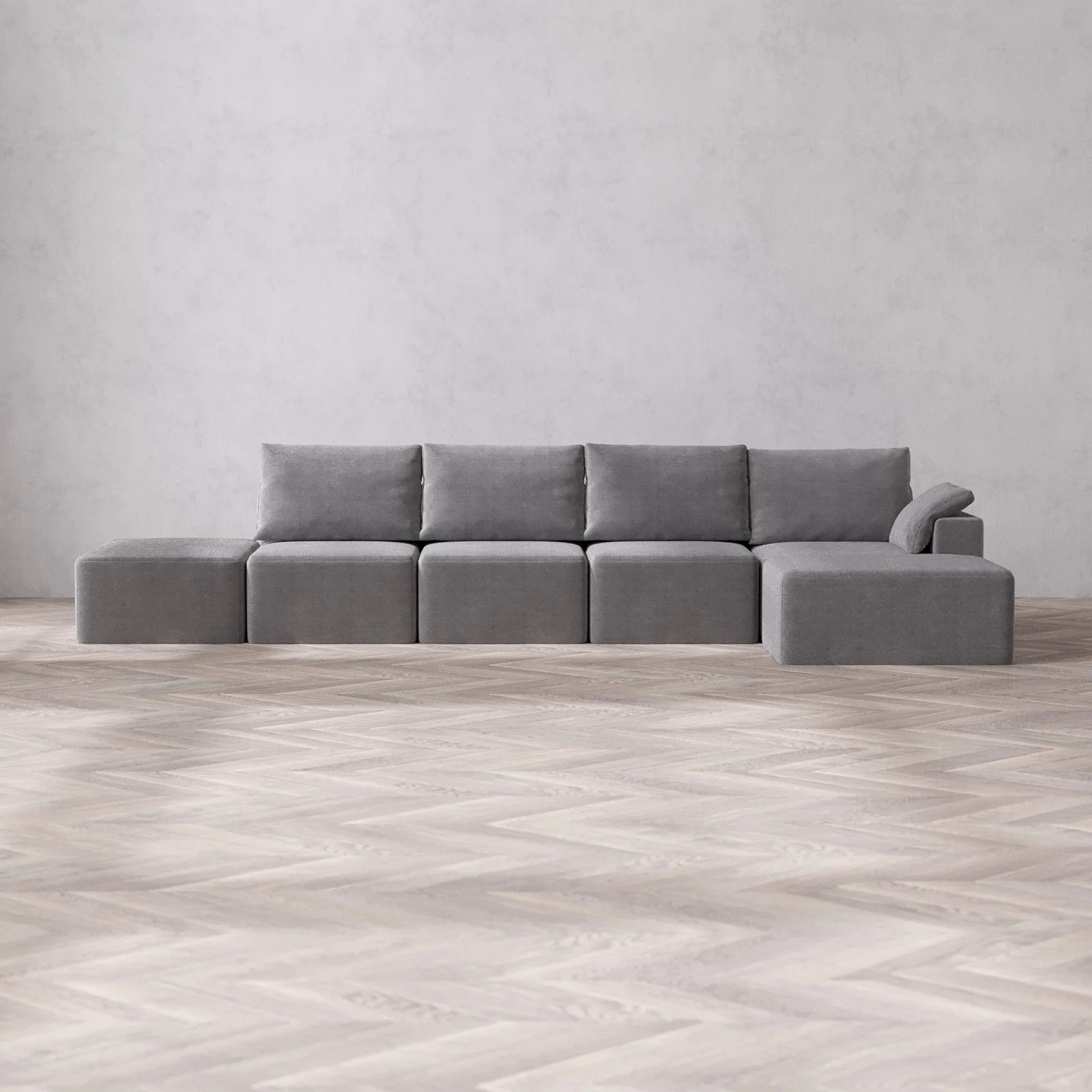 Slipcover Only - Modular Washable 4-Seater Open End Chaise Sectional Cloud + Bolster Sofa in Slate | Right-Facing Arm