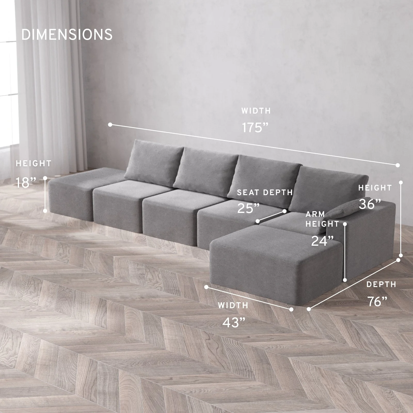 Slipcover Only - Modular Washable 4-Seater Open End Chaise Sectional Cloud + Bolster Sofa in Slate | Right-Facing Arm - Image 5