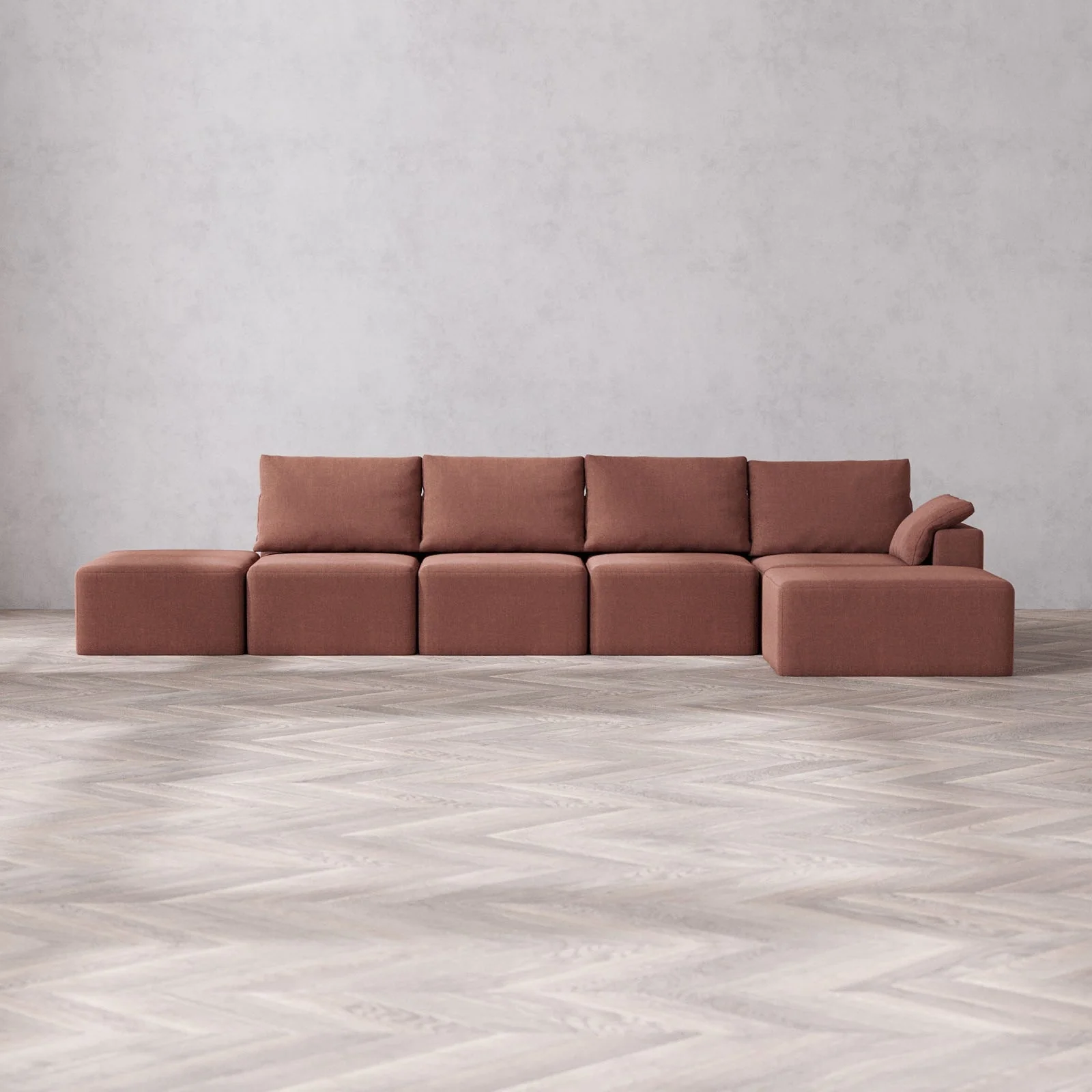 Slipcover Only - Modular Washable 4-Seater Open End Chaise Sectional Cloud + Bolster Sofa in Sumac | Right-Facing Arm