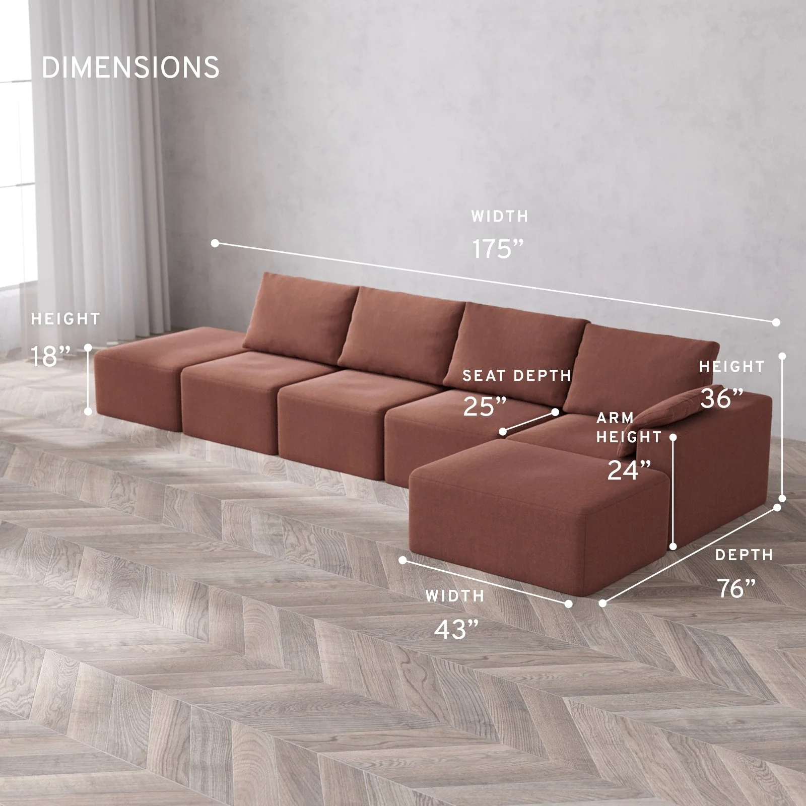 Slipcover Only - Modular Washable 4-Seater Open End Chaise Sectional Cloud + Bolster Sofa in Sumac | Right-Facing Arm - Image 5