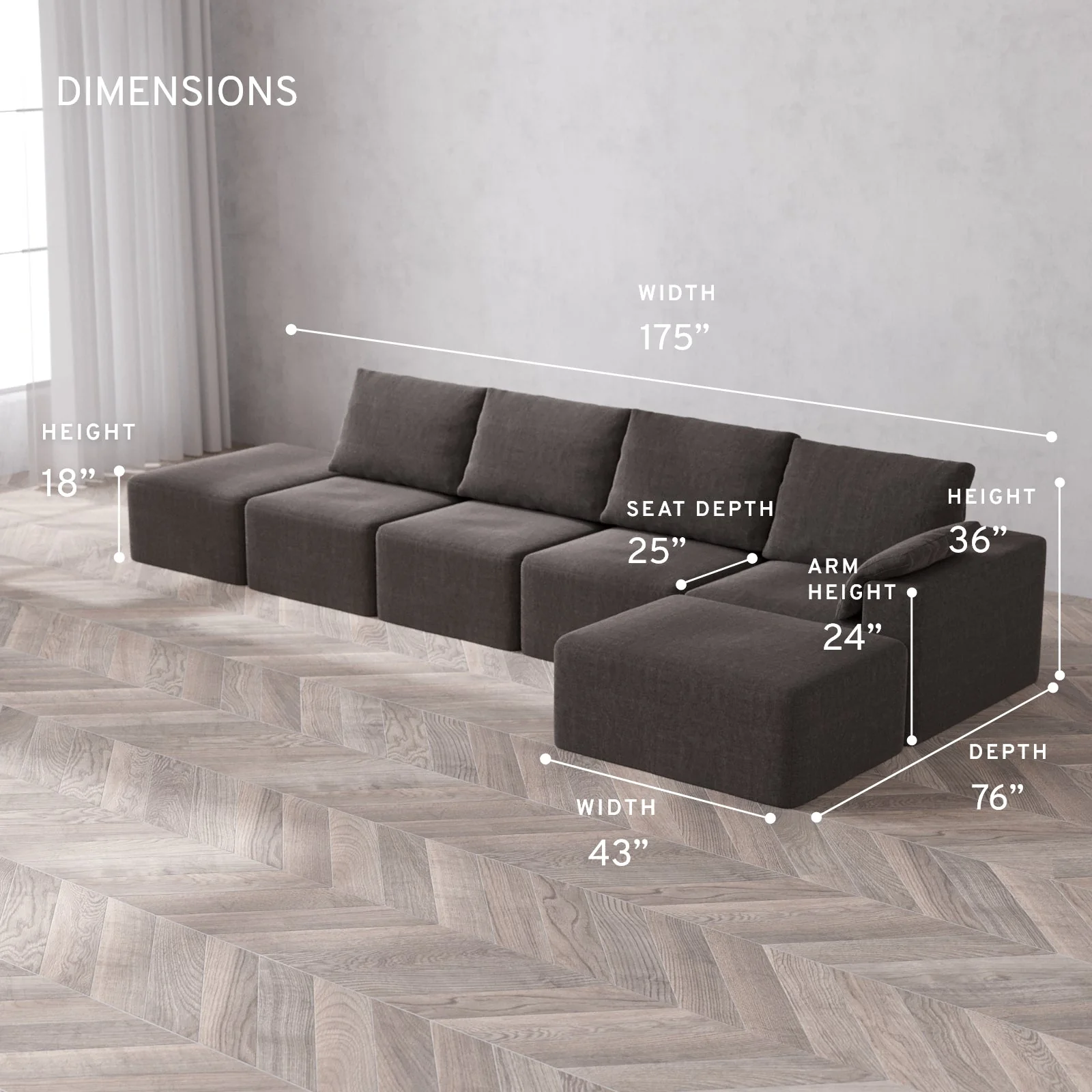 Slipcover Only - Modular Washable 4-Seater Open End Chaise Sectional Cloud + Bolster Sofa in Truffle | Right-Facing Arm - Image 5