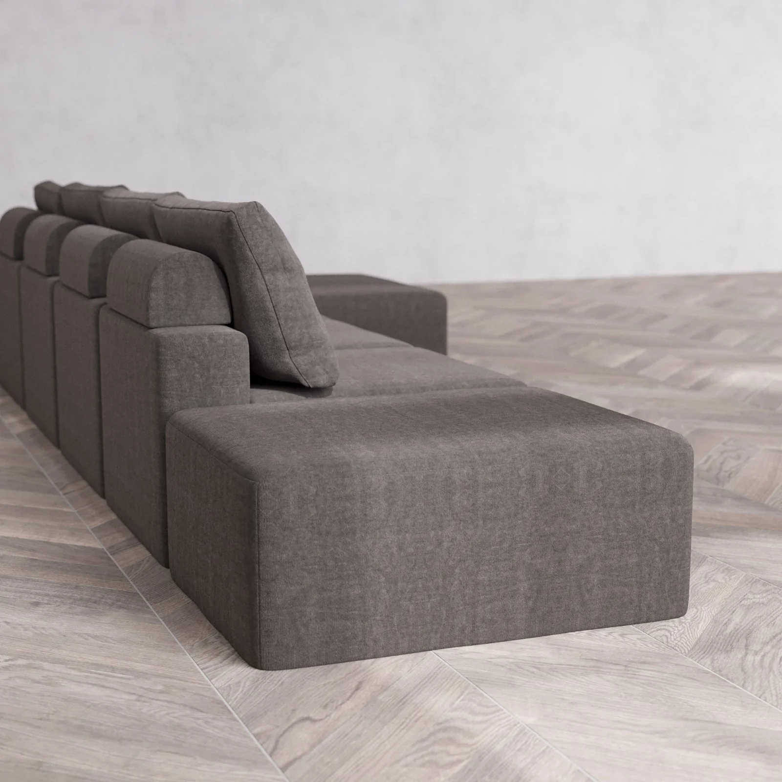 Slipcover Only - Modular Washable 4-Seater Open End Chaise Sectional Cloud + Bolster Sofa in Truffle | Right-Facing Arm - Image 6