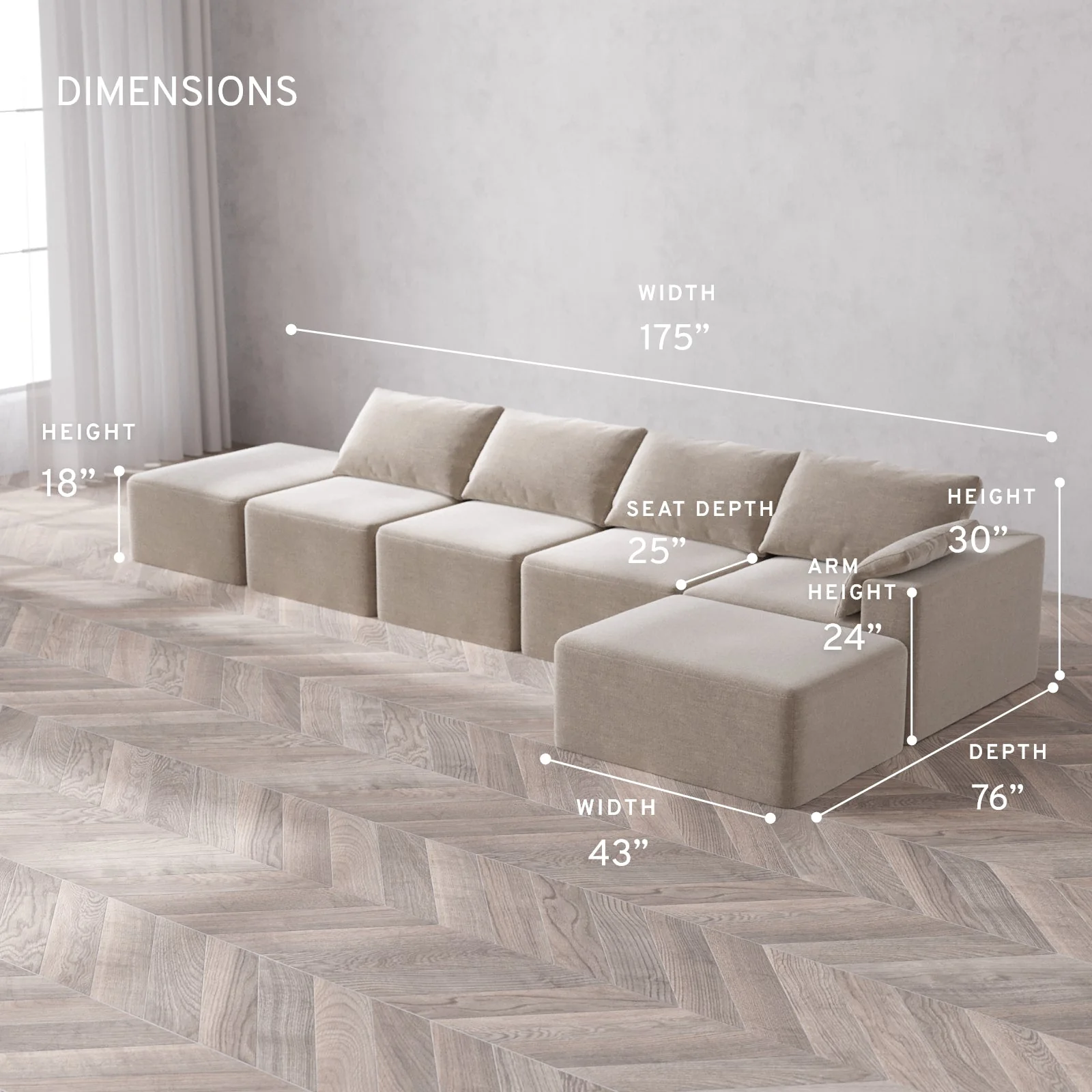 Slipcover Only - Modular Washable 4-Seater Open End Chaise Sectional Cloud Sofa in Caraway | Right-Facing Arm - Image 5