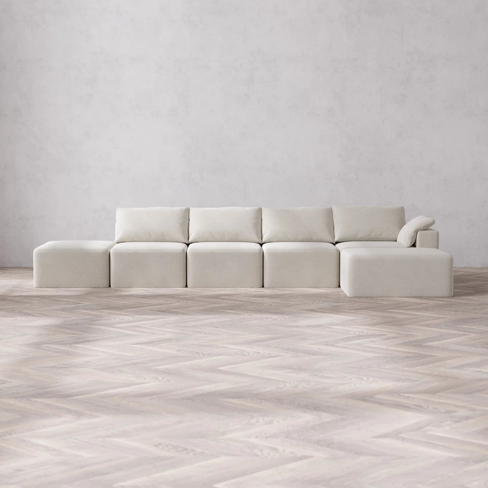 Slipcover Only - Modular Washable 4-Seater Open End Chaise Sectional Cloud Sofa in Cashew | Right-Facing Arm