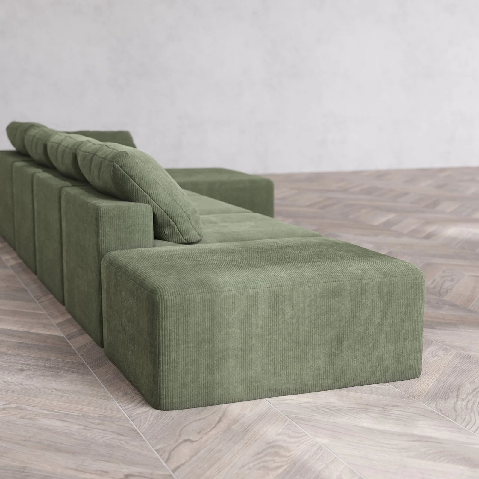 Slipcover Only - Modular Washable 4-Seater Open End Chaise Sectional Cloud Sofa in Juniper | Right-Facing Arm - Image 6
