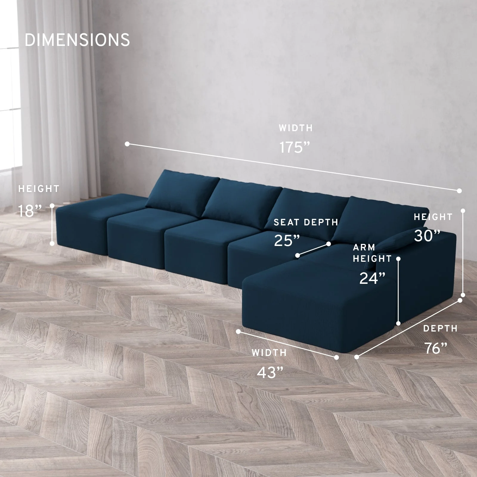 Slipcover Only - Modular Washable 4-Seater Open End Chaise Sectional Cloud Sofa in Lazuli | Right-Facing Arm - Image 5