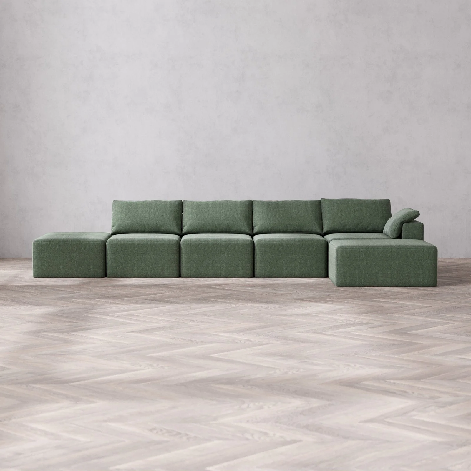 Slipcover Only - Modular Washable 4-Seater Open End Chaise Sectional Cloud Sofa in Sage | Right-Facing Arm