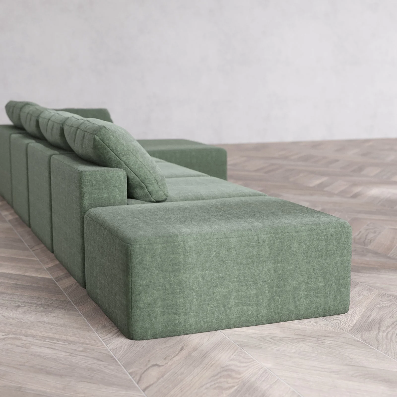 Slipcover Only - Modular Washable 4-Seater Open End Chaise Sectional Cloud Sofa in Sage | Right-Facing Arm - Image 6