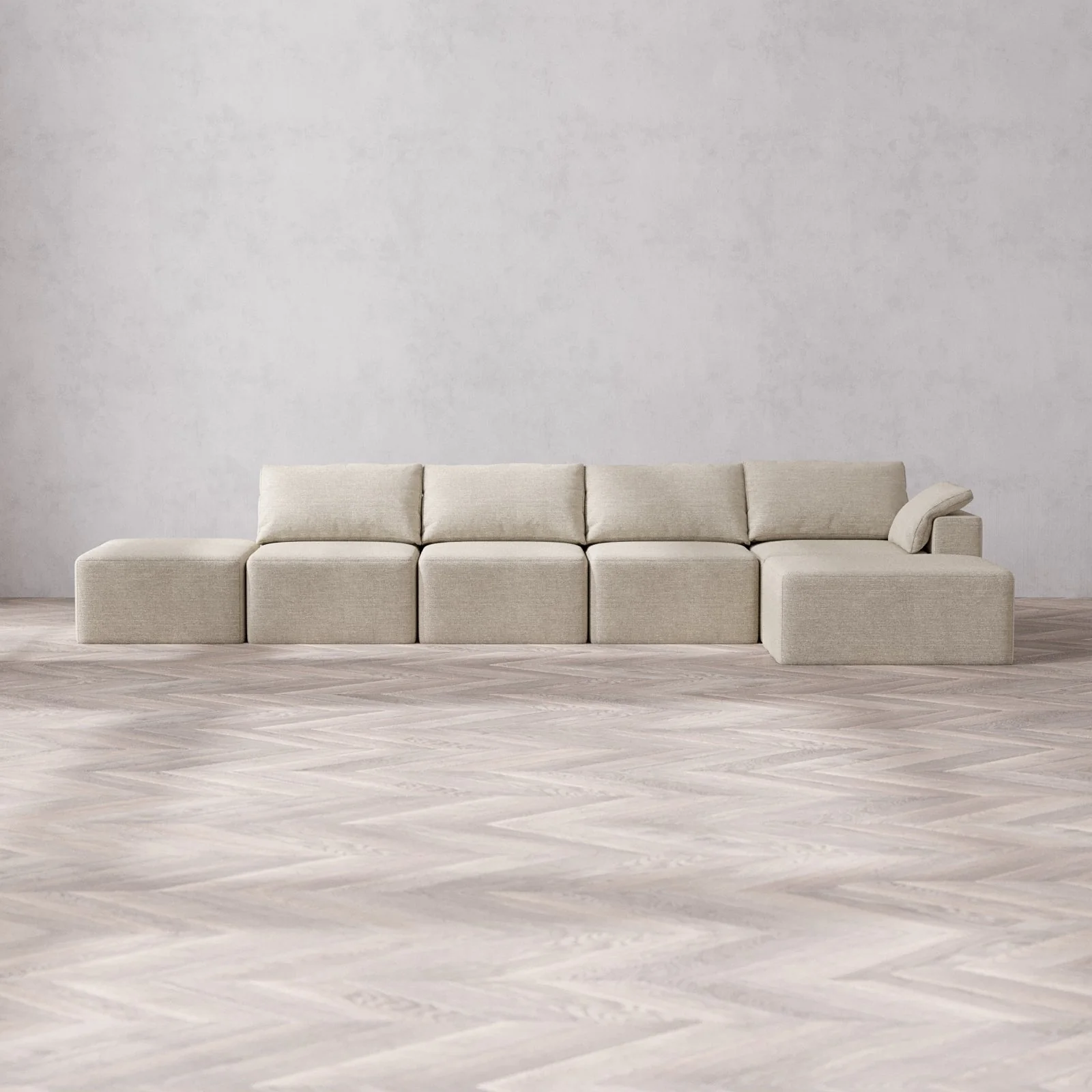 Slipcover Only - Modular Washable 4-Seater Open End Chaise Sectional Cloud Sofa in Sandstone | Right-Facing Arm
