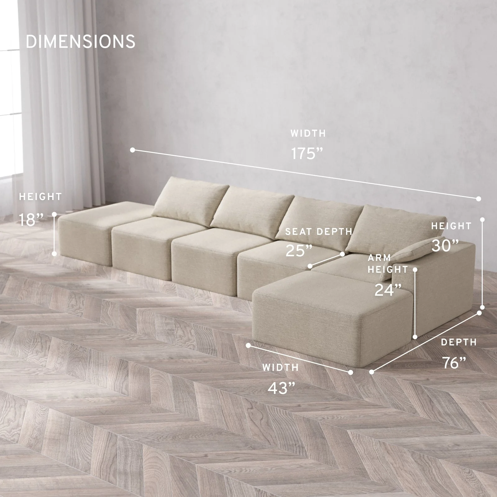 Slipcover Only - Modular Washable 4-Seater Open End Chaise Sectional Cloud Sofa in Sandstone | Right-Facing Arm - Image 5