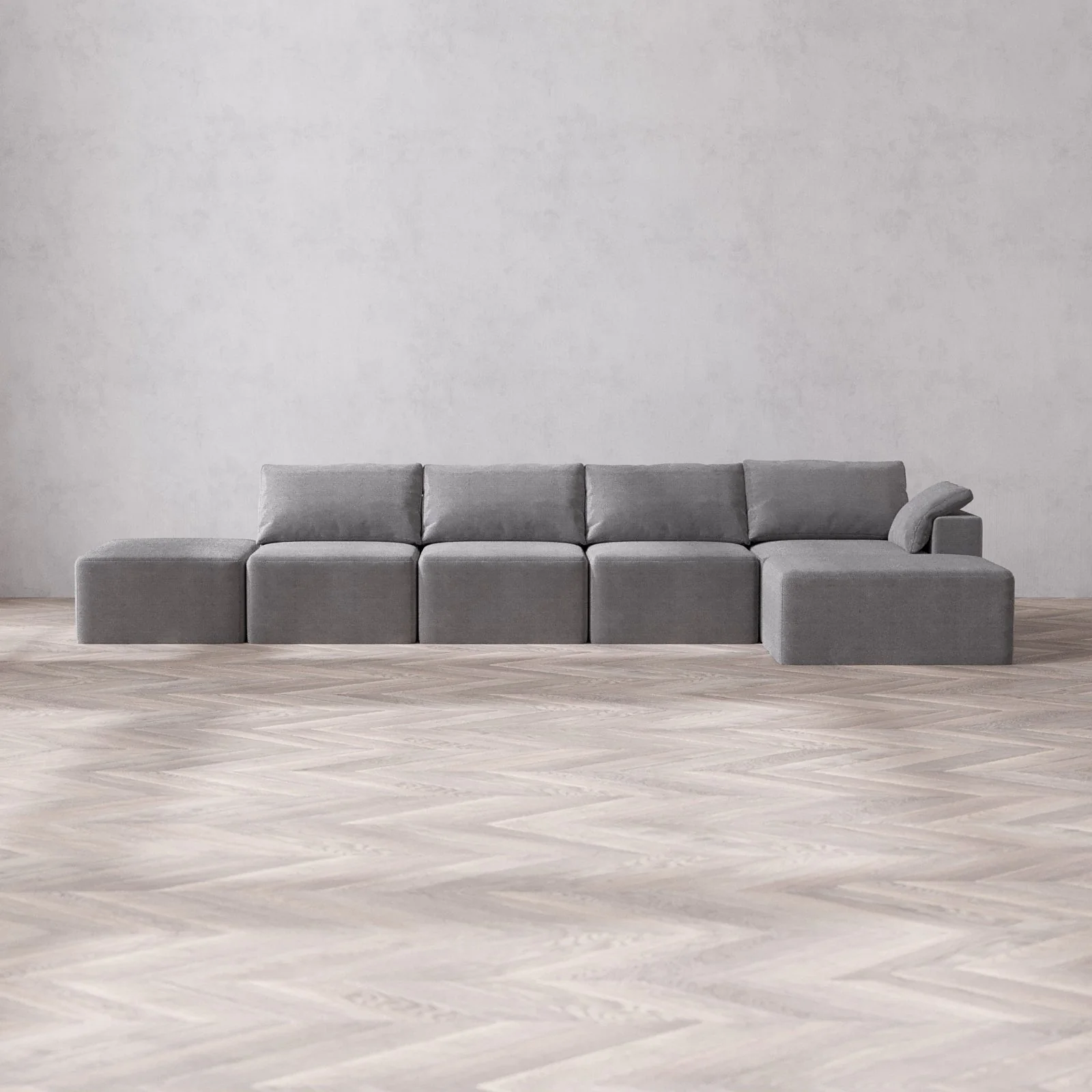 Slipcover Only - Modular Washable 4-Seater Open End Chaise Sectional Cloud Sofa in Slate | Right-Facing Arm