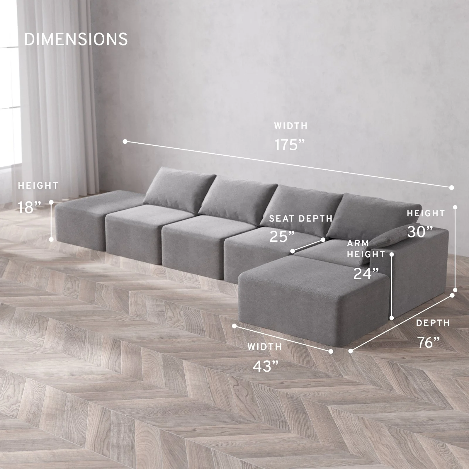 Slipcover Only - Modular Washable 4-Seater Open End Chaise Sectional Cloud Sofa in Slate | Right-Facing Arm - Image 5