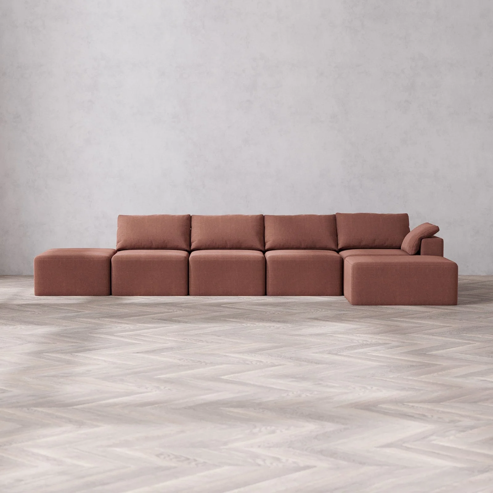 Slipcover Only - Modular Washable 4-Seater Open End Chaise Sectional Cloud Sofa in Sumac | Right-Facing Arm