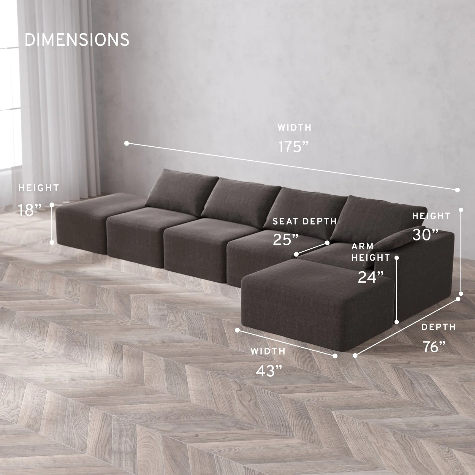 Slipcover Only - Modular Washable 4-Seater Open End Chaise Sectional Cloud Sofa in Truffle | Right-Facing Arm - Image 5