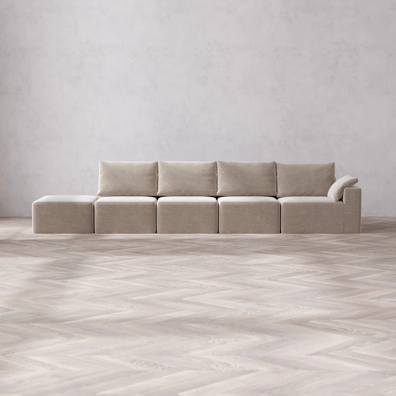Slipcover Only - Modular Washable 4-Seater Open End Cloud + Bolster Sofa in Caraway | Right-Facing Arm