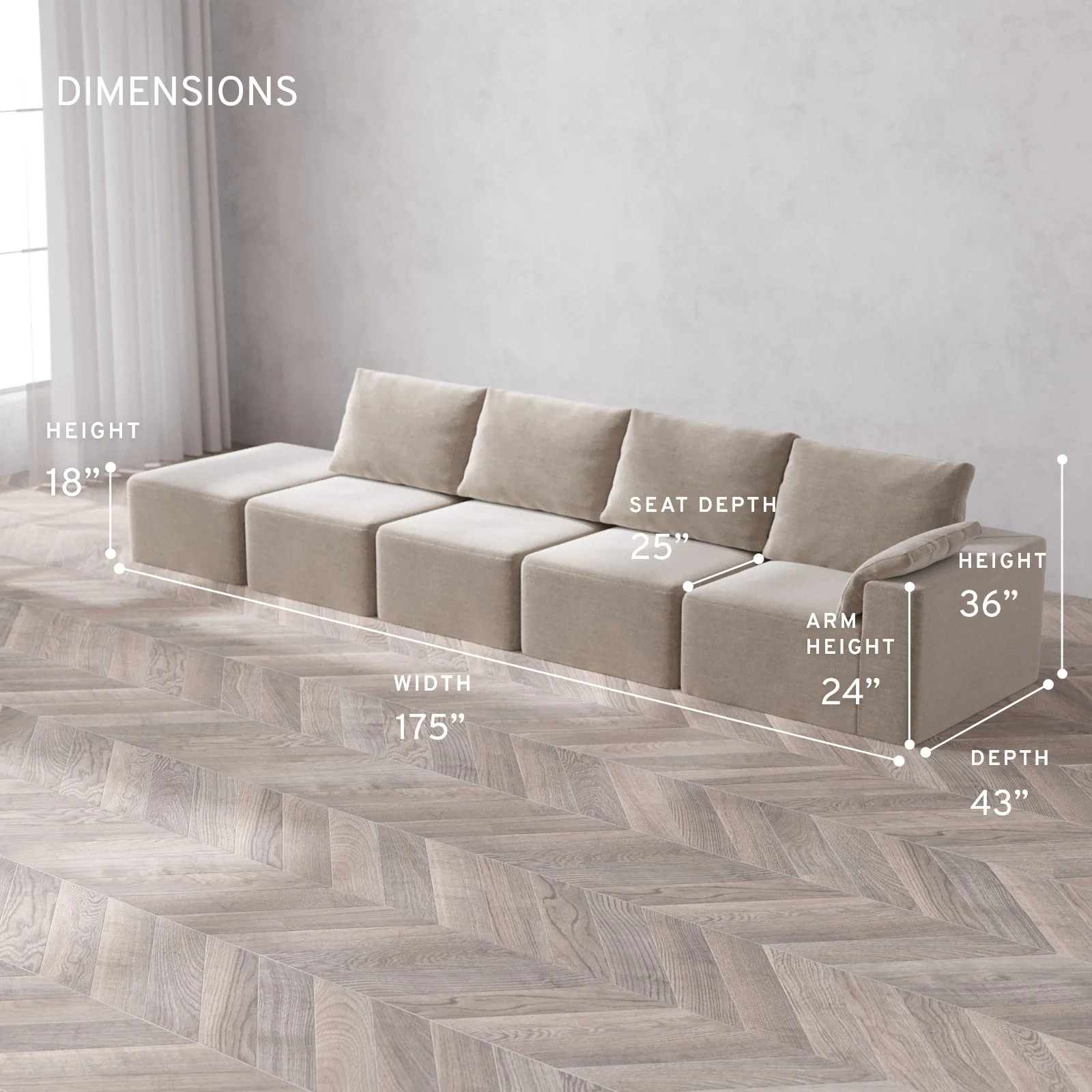 Slipcover Only - Modular Washable 4-Seater Open End Cloud + Bolster Sofa in Caraway | Right-Facing Arm - Image 5