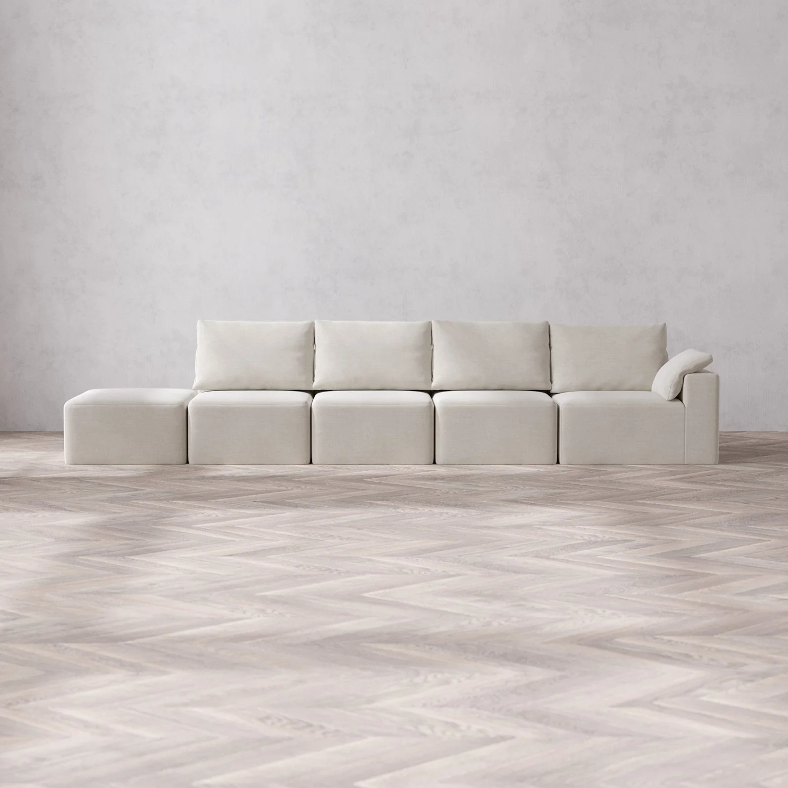 Slipcover Only - Modular Washable 4-Seater Open End Cloud + Bolster Sofa in Cashew | Right-Facing Arm