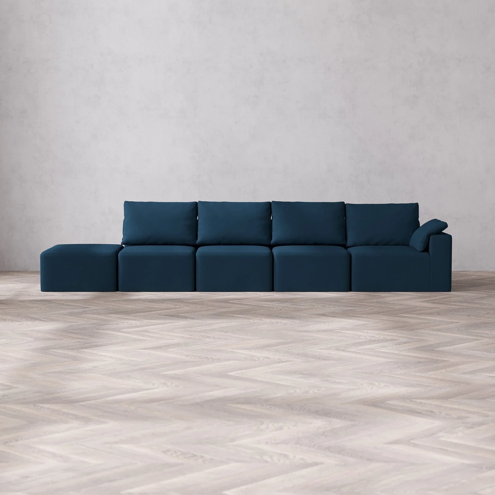 Slipcover Only - Modular Washable 4-Seater Open End Cloud + Bolster Sofa in Lazuli | Right-Facing Arm